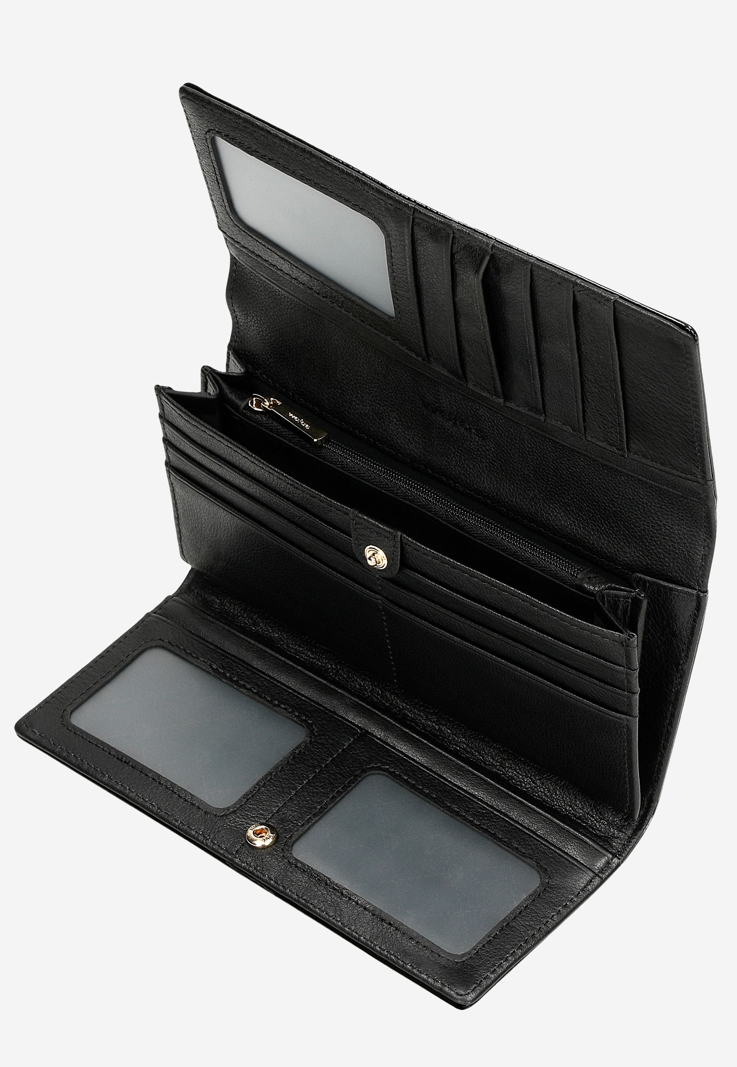 Duży lakierowany portfel damski w kolorze czarnym