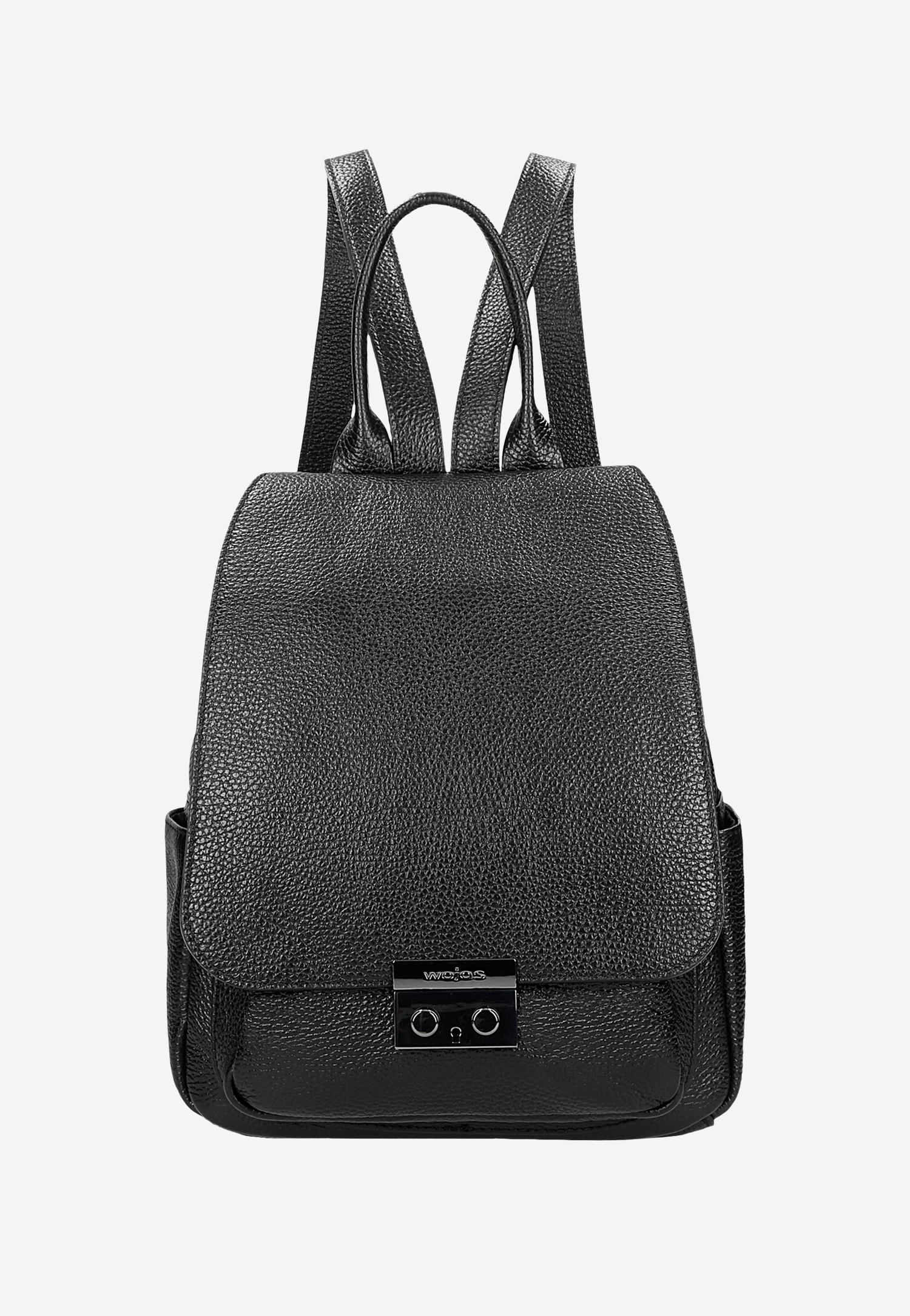 Czarny plecak damski z ciemnymi metalowymi elementami