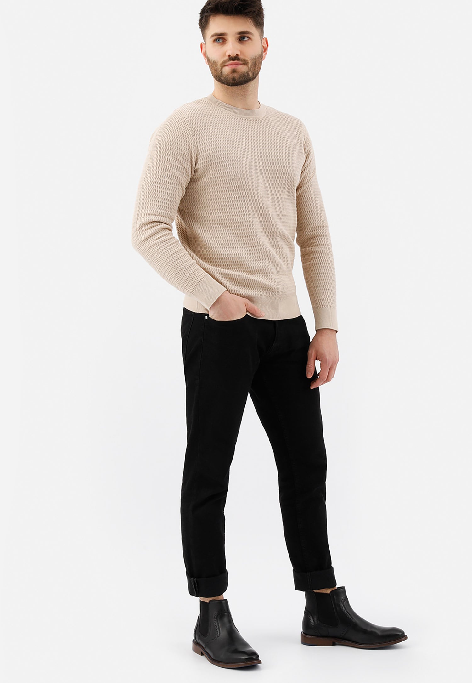 Czarne eleganckie sztyblety męskie ze zdobieniem