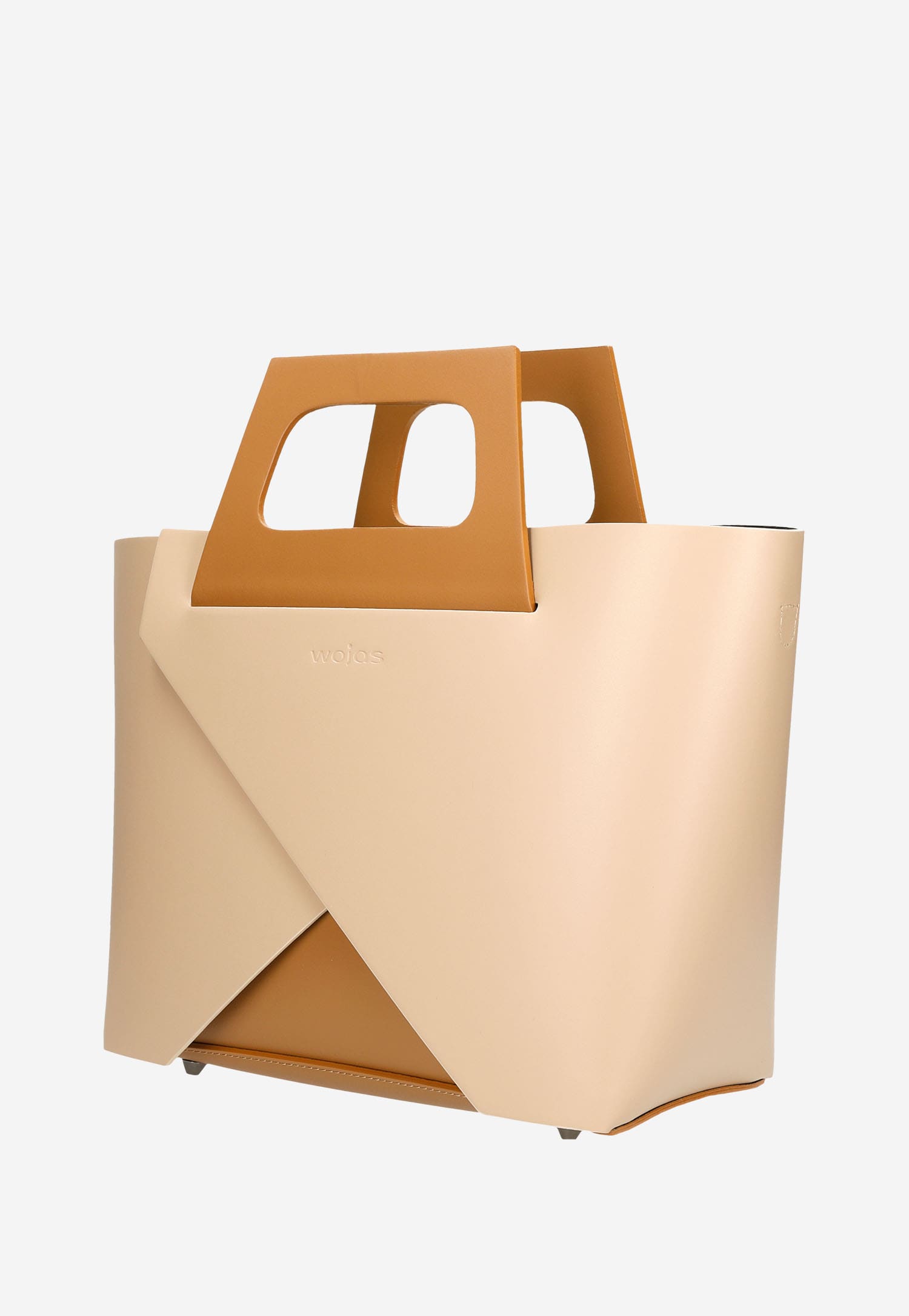 Beżowy sztywny kuferek damski z brązowymi elementami