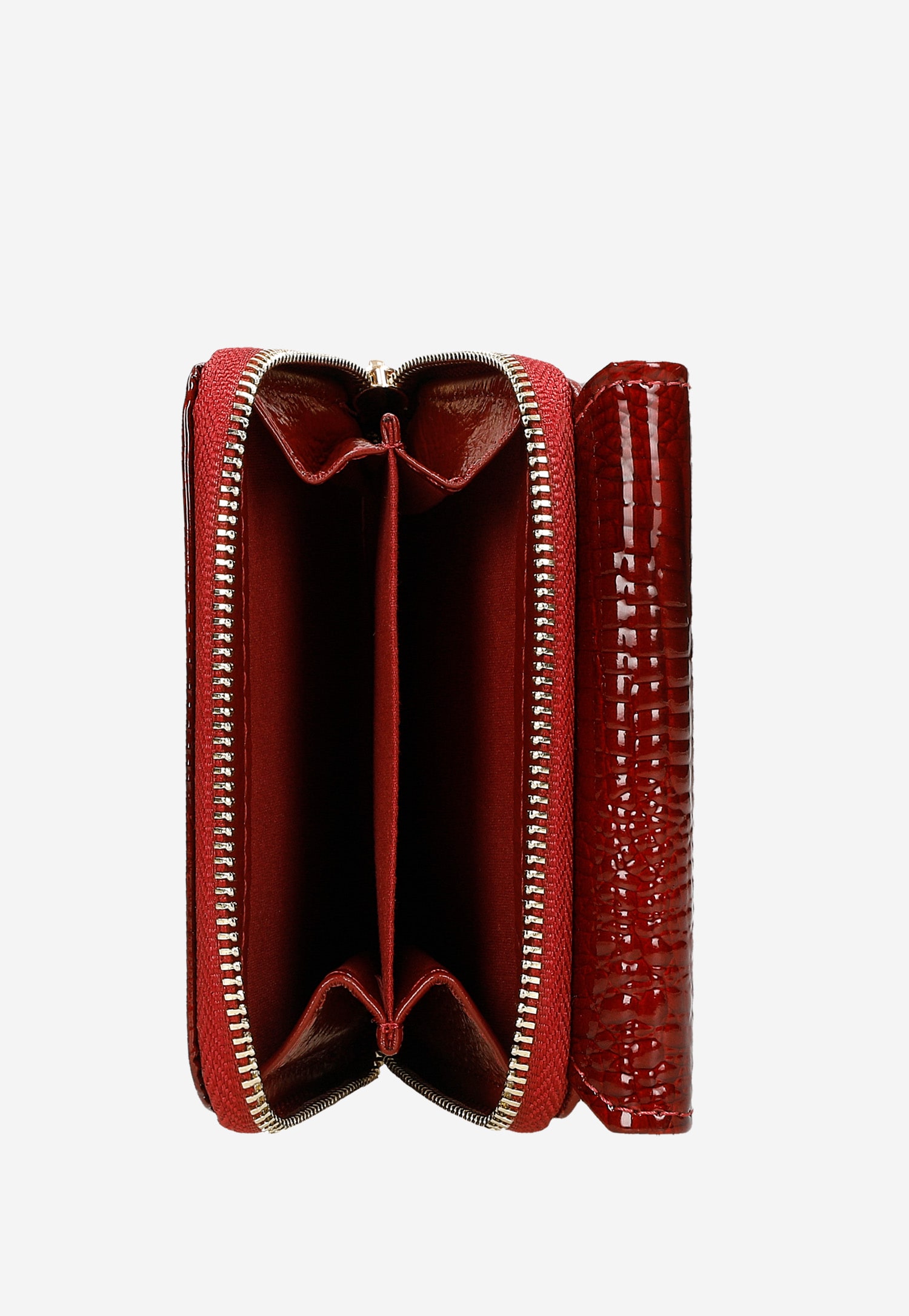 Czerwony lakierowany portfel damski z tłoczeniem