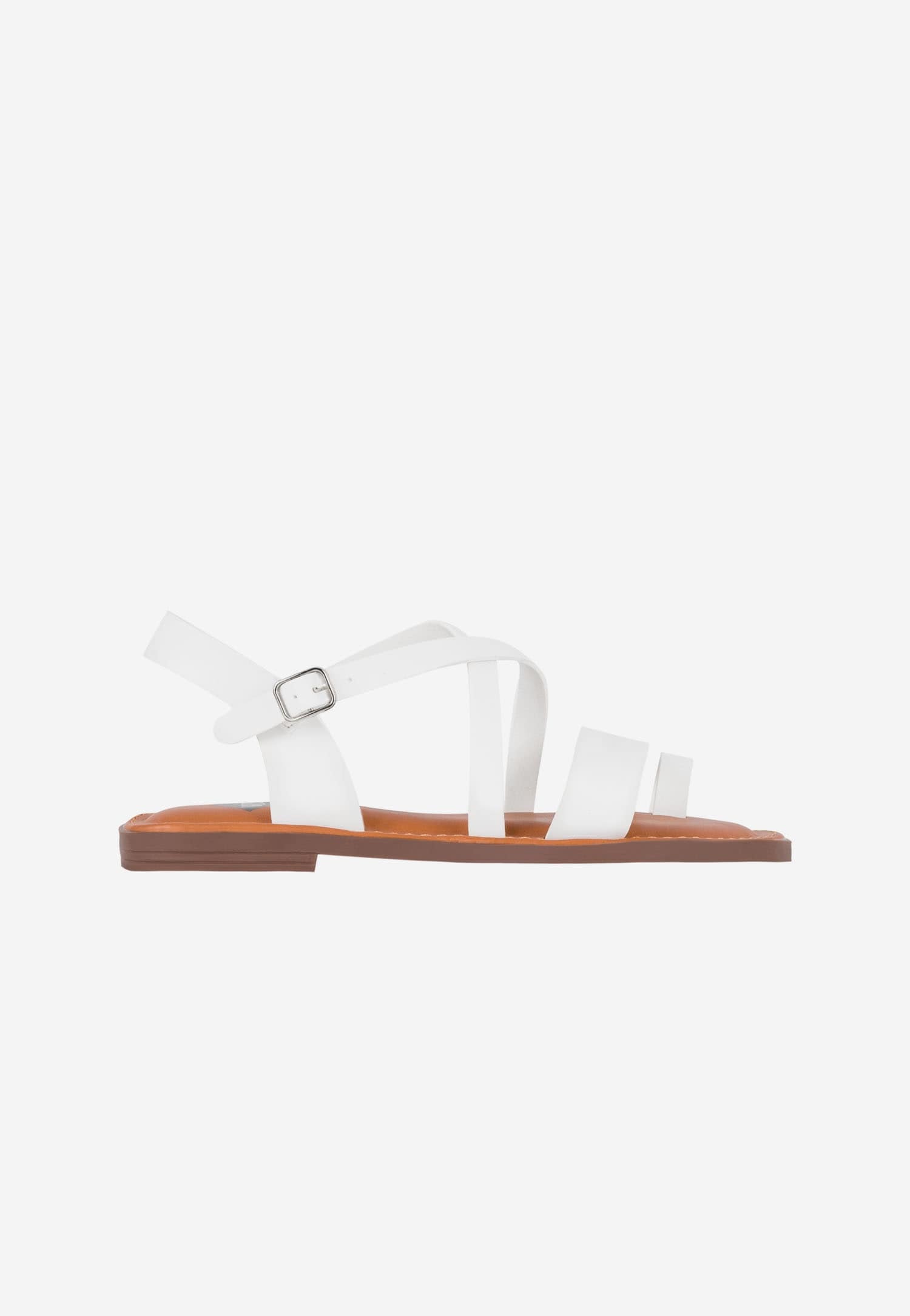 WJS białe płaskie sandały damskie z brązową wkładką