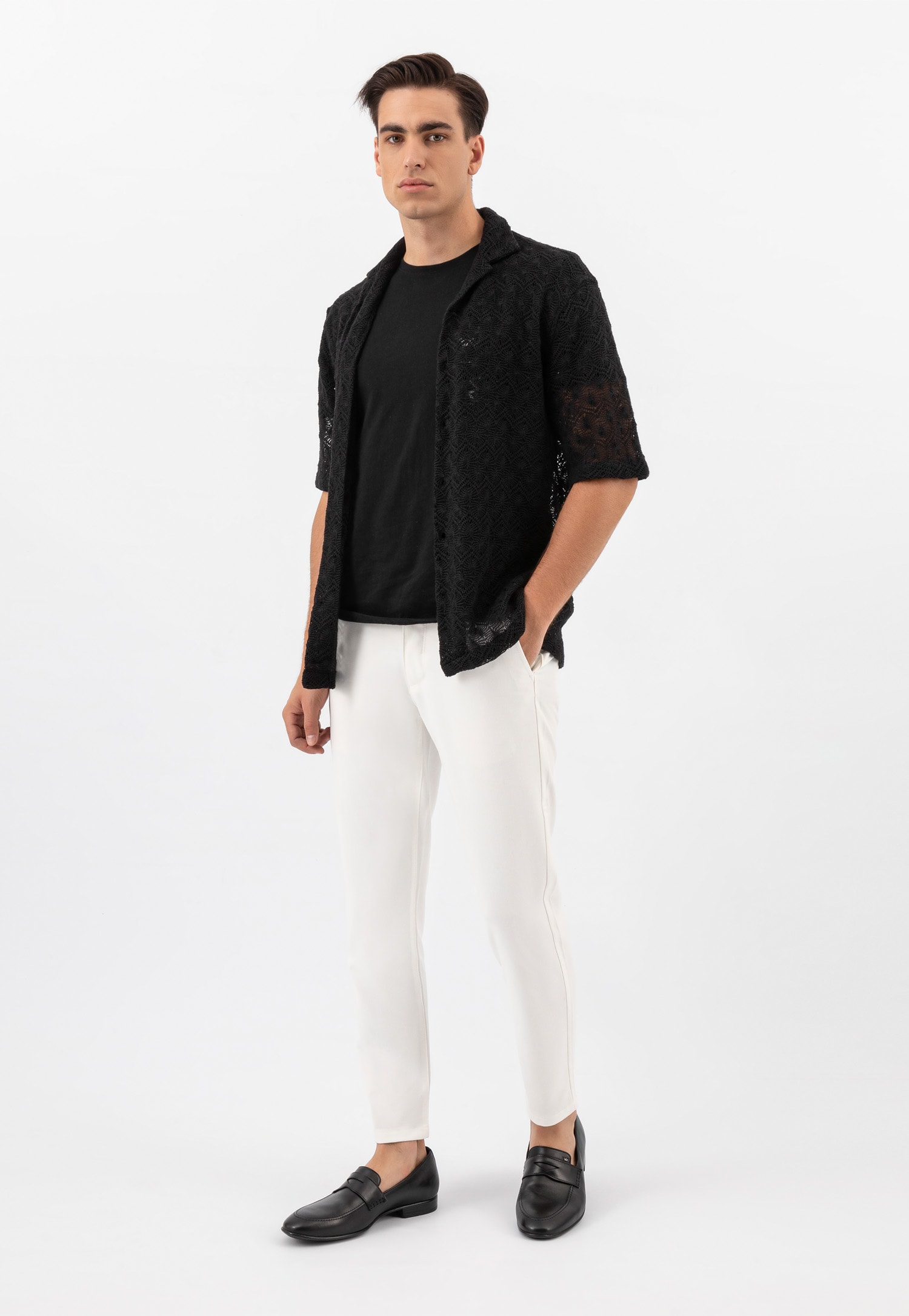 Czarne eleganckie loafersy męskie ze skóry licowej