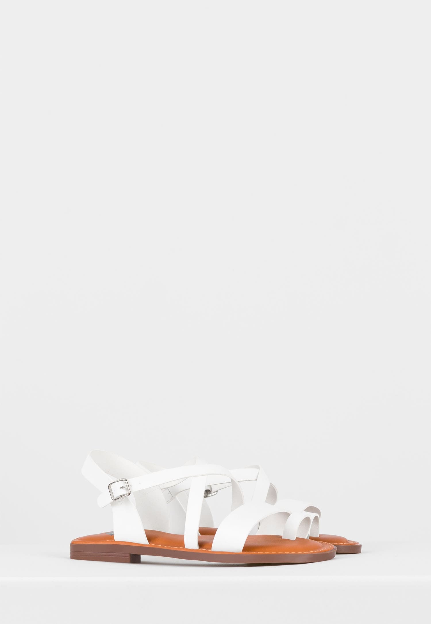 WJS białe płaskie sandały damskie z brązową wkładką