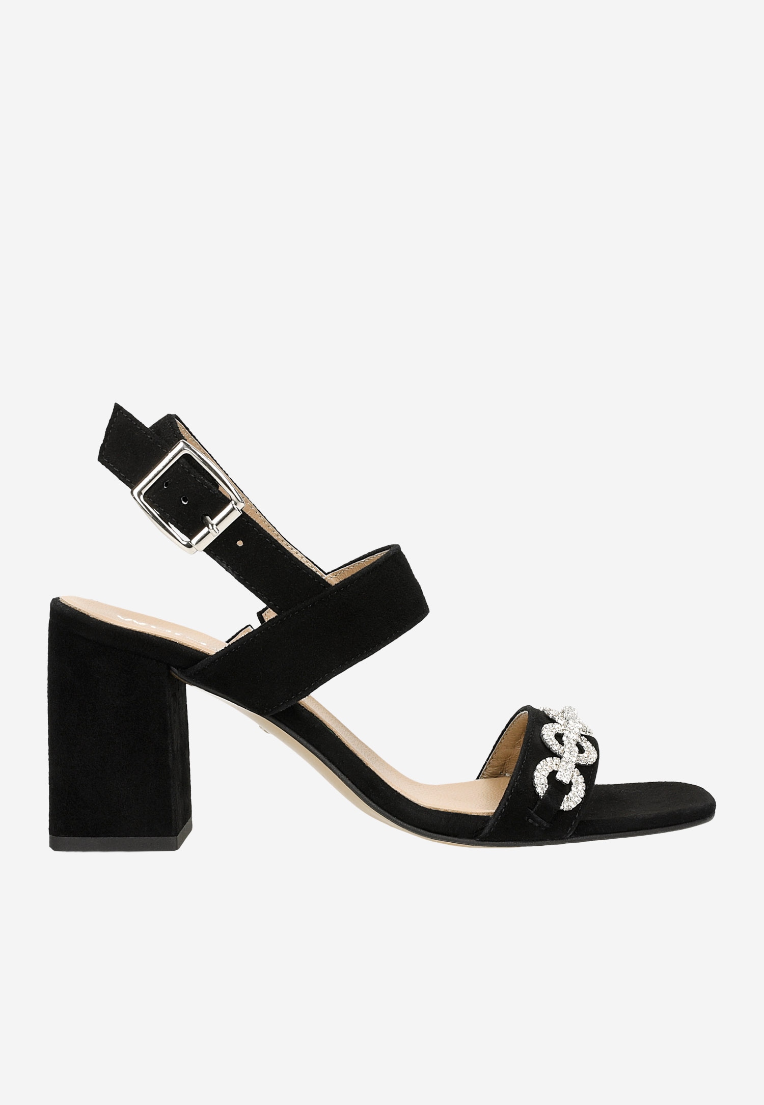 Czarne eleganckie sandały z metalową ozdobą