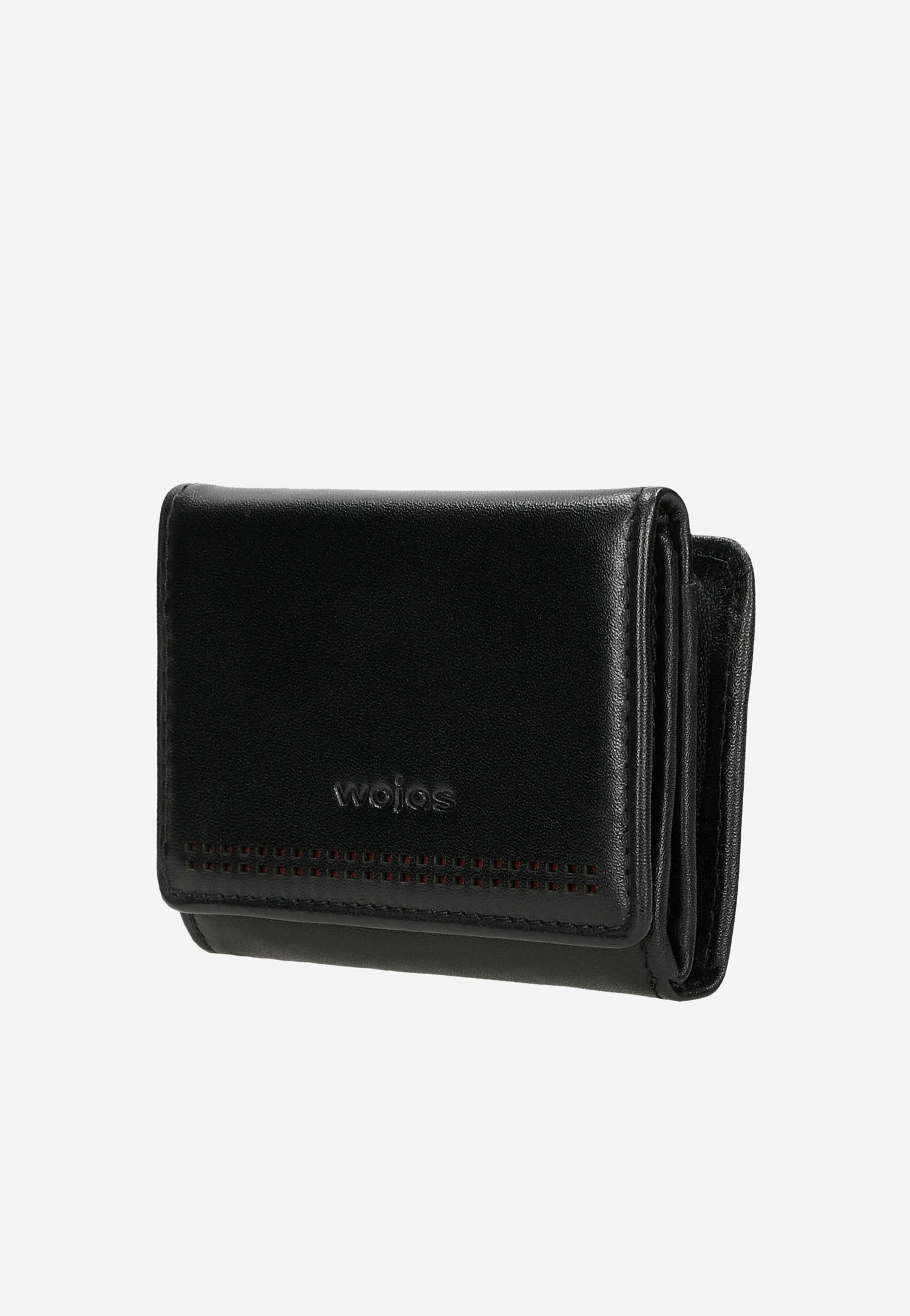 Czarny skórzany portfel damski z czerwonymi akcentami