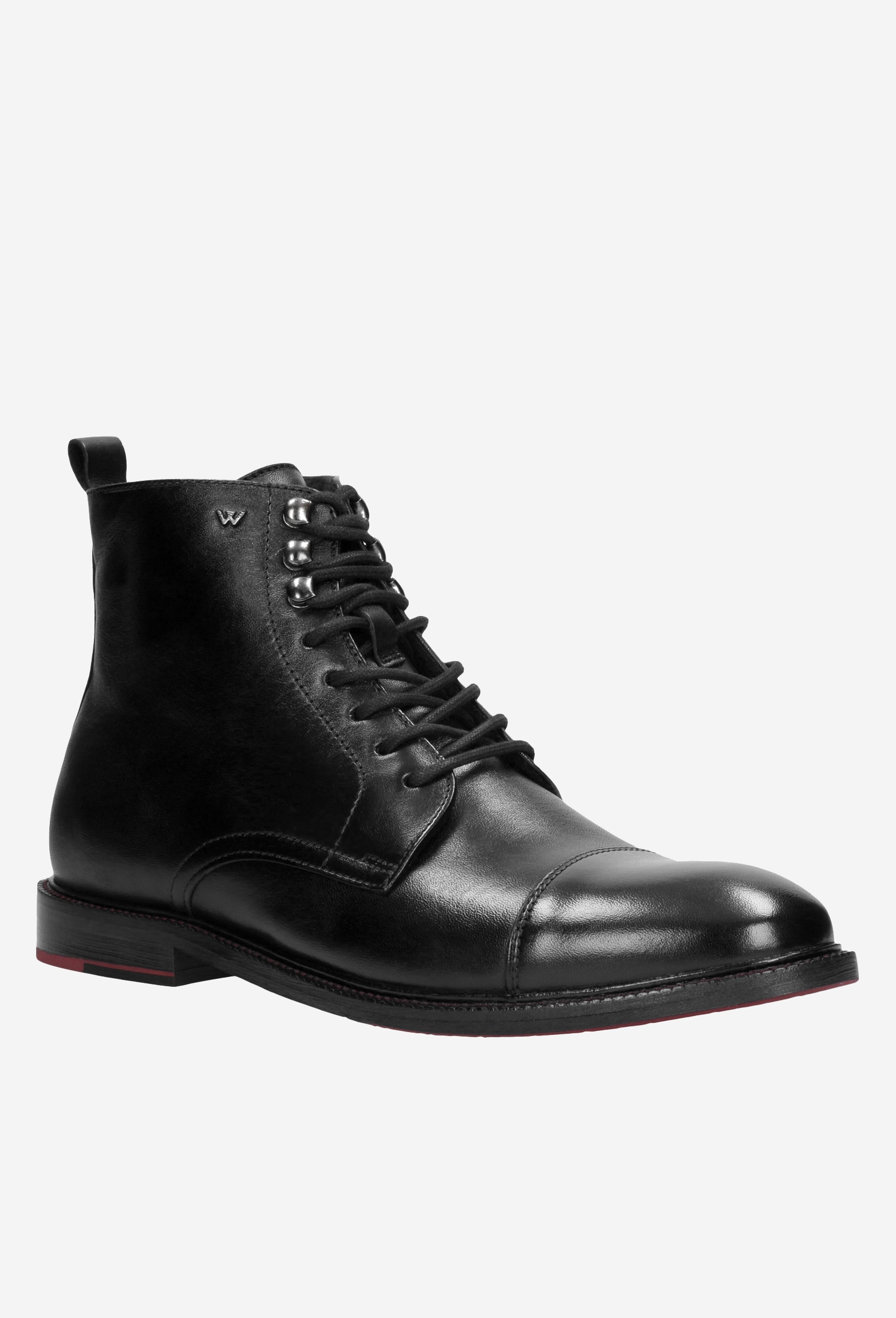 Czarne trzewiki męskie ze skóry licowej