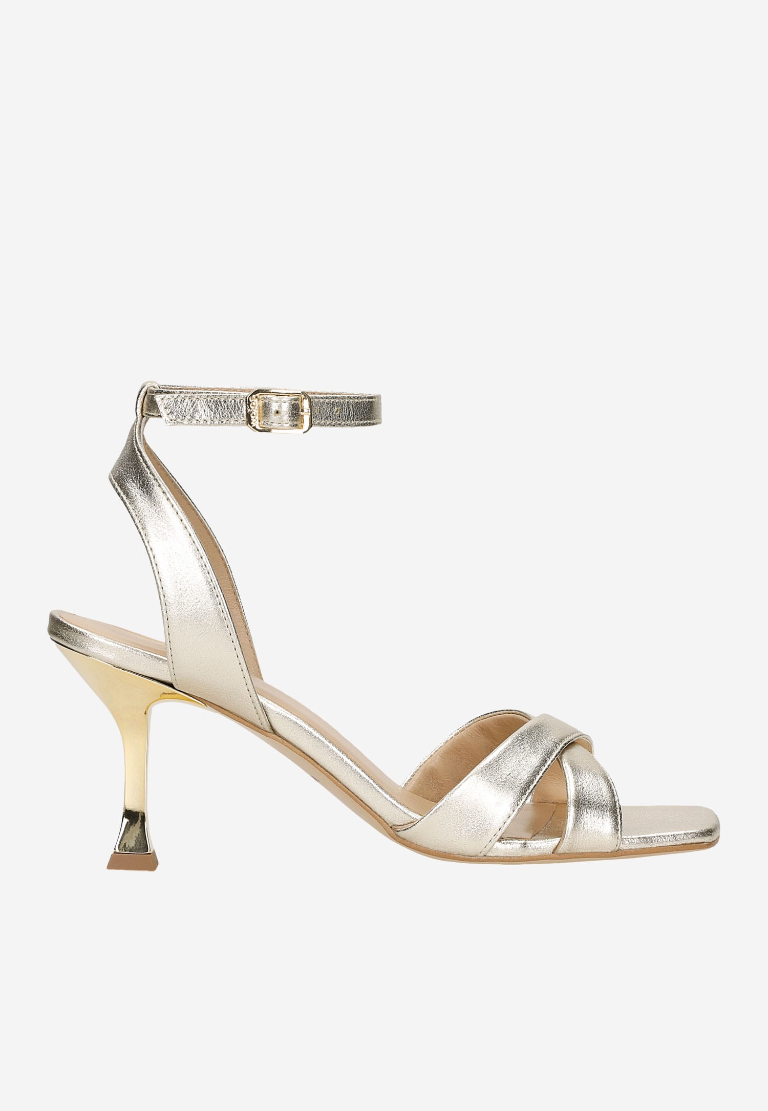 Złote sandały damskie na ozdobnym obcasie