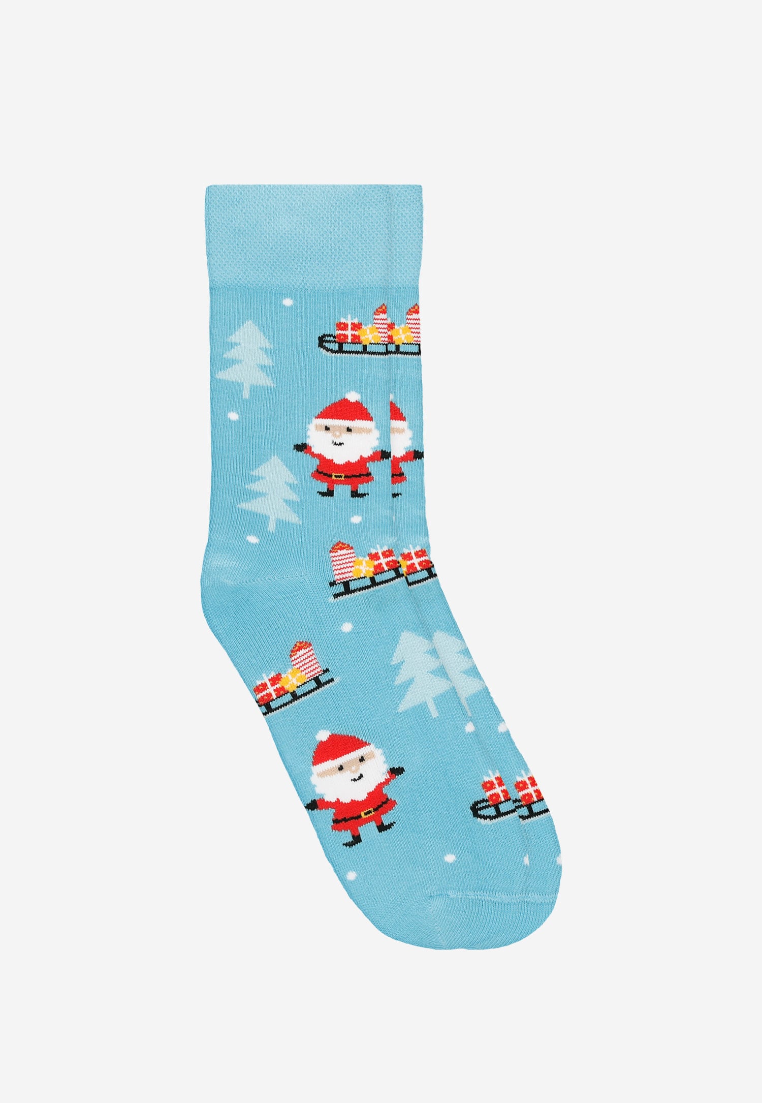 Wysokie niebieskie skarpety w Świętego Mikołaja i sanie z prezentami