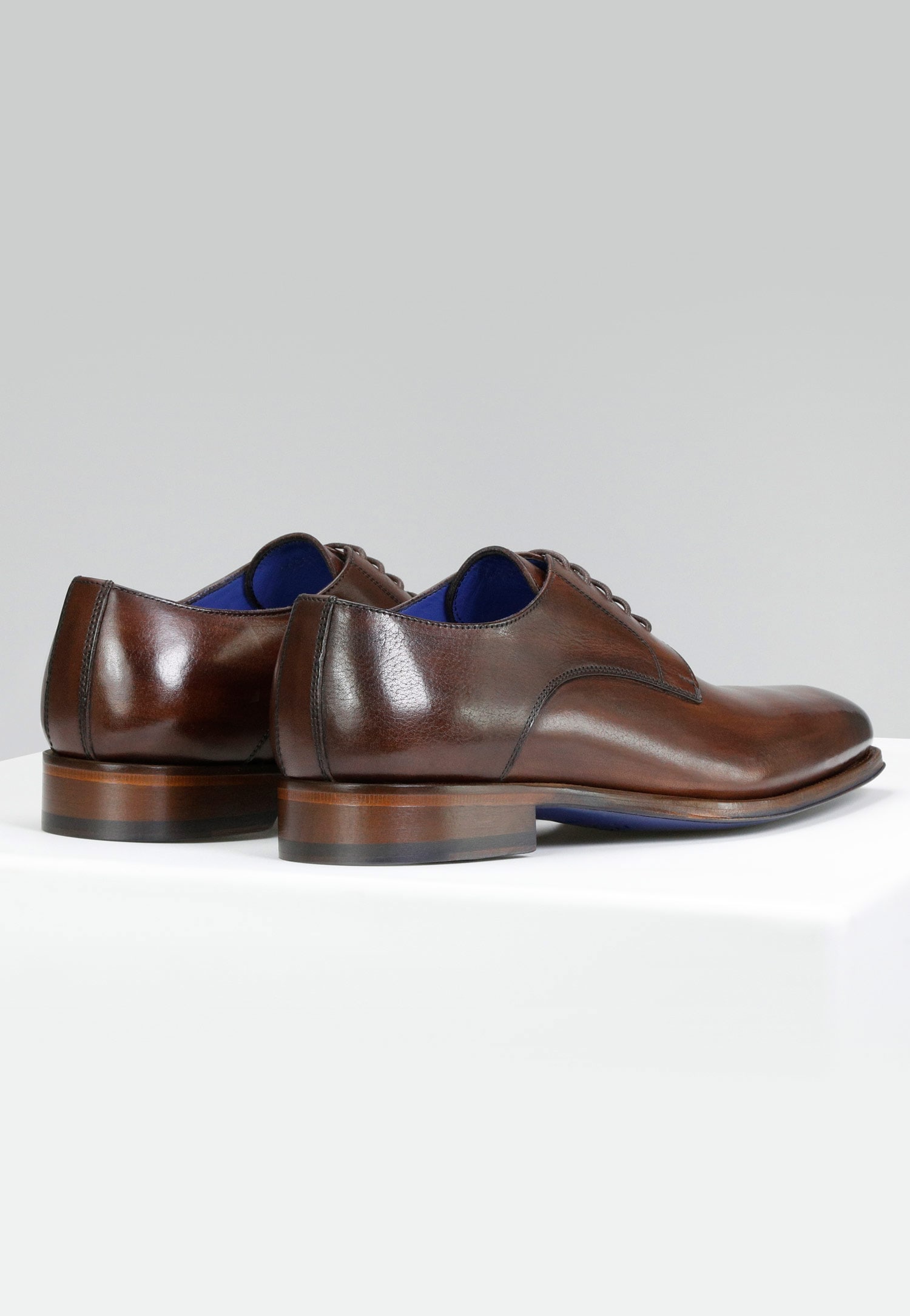 PREMIUM brązowe wizytowe półbuty męskie z niebieskim wnętrzem