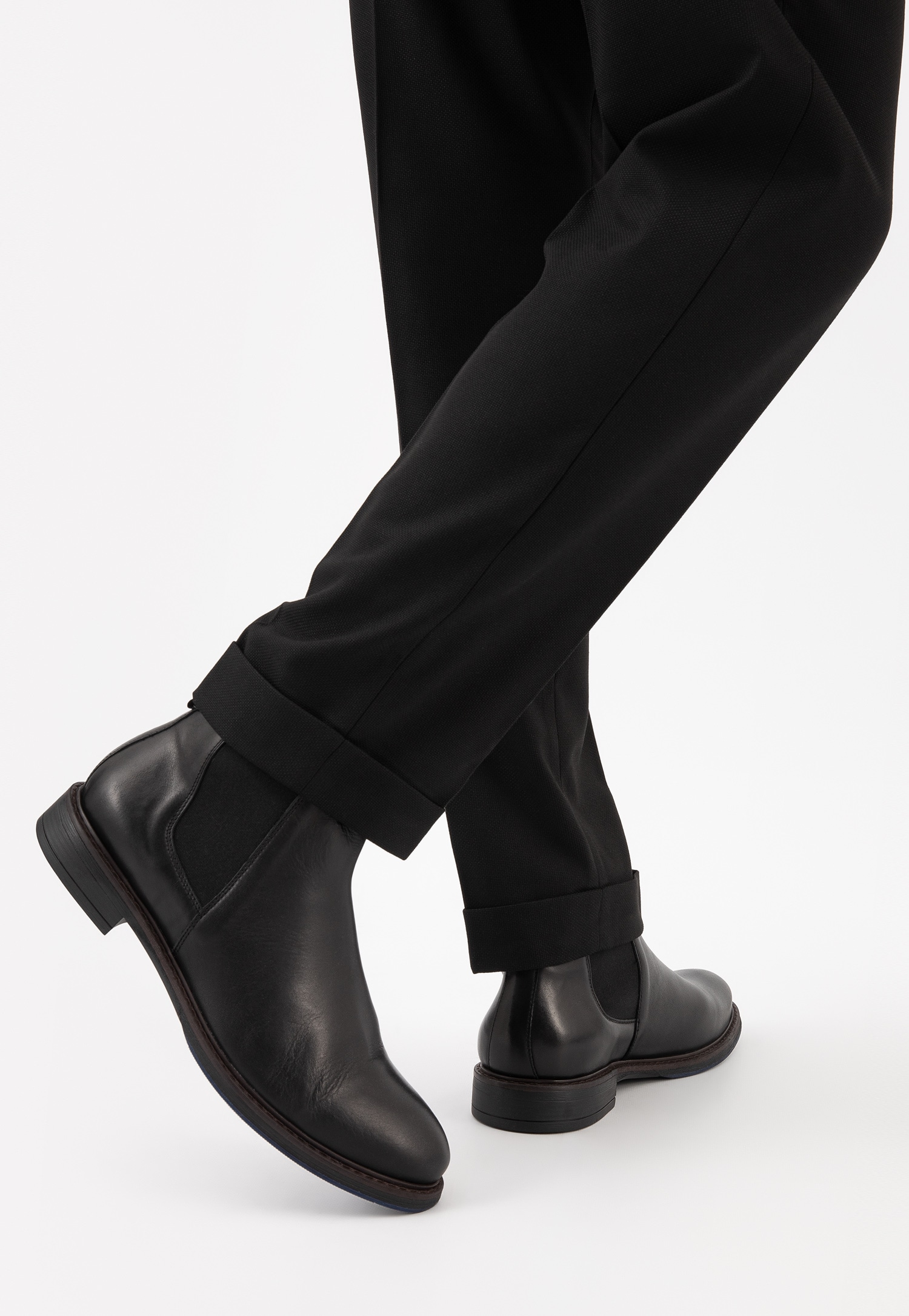 Czarne skórzane sztyblety męskie ze skóry licowej