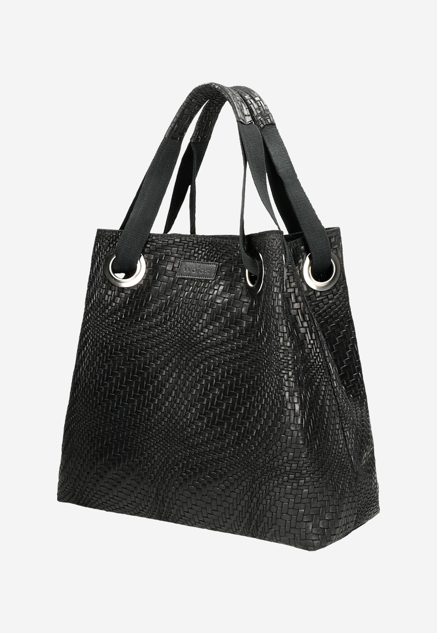 Duża czarna torebka damska w pleciony wzór