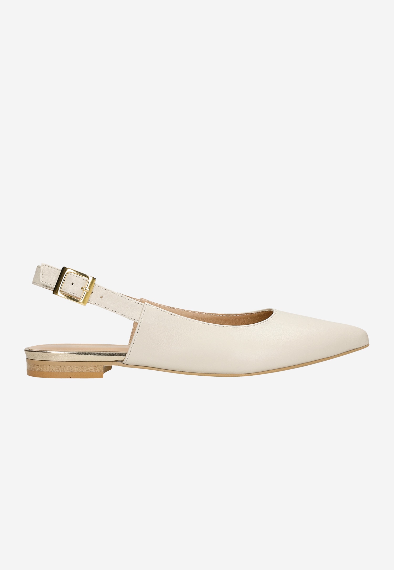 Beżowe skórzane baleriny z odkrytą piętą i noskiem w szpic