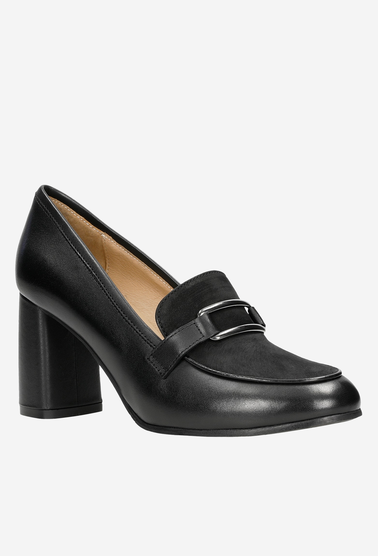 Czarne mokasyny damskie na obcasie w formie słupka