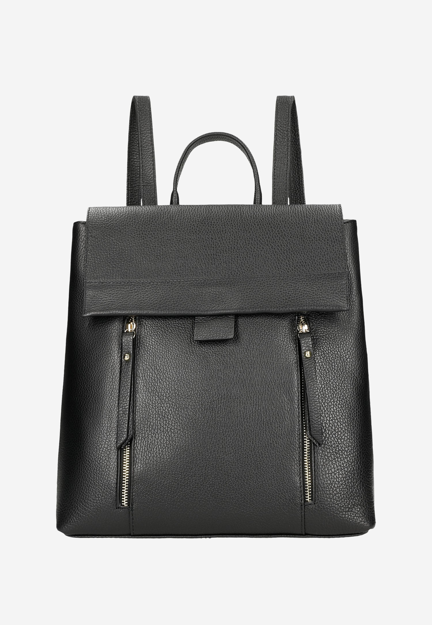 Czarny plecak damski skórzany z dwiema kieszonkami z przodu