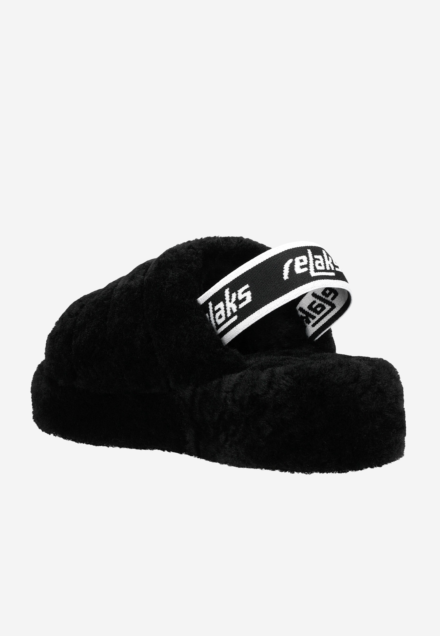 RELAKS czarne puchate kapcie z gumką na piętę
