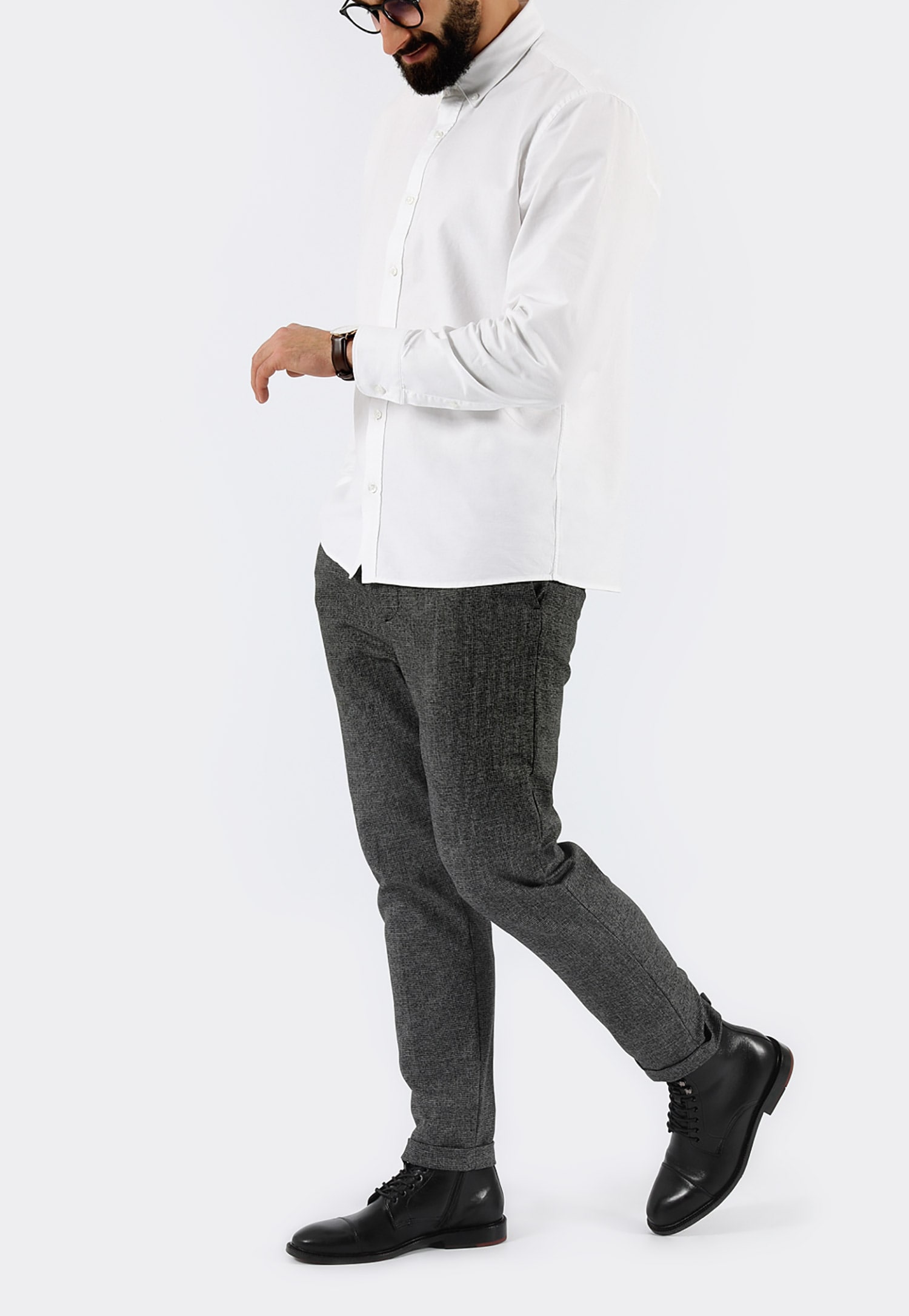 Czarne trzewiki męskie ze skóry licowej