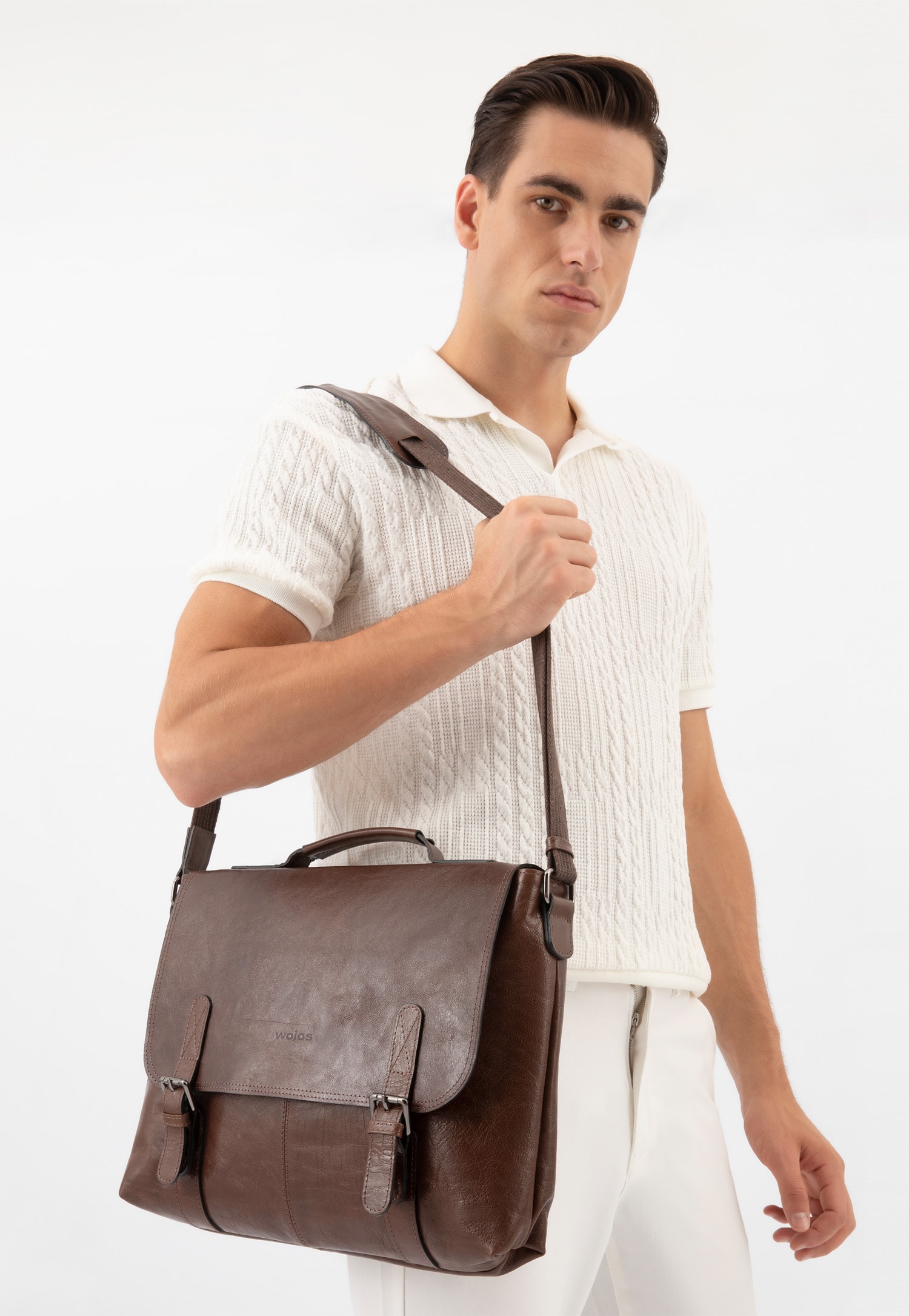 Duża brązowa torba męska ze skóry licowej