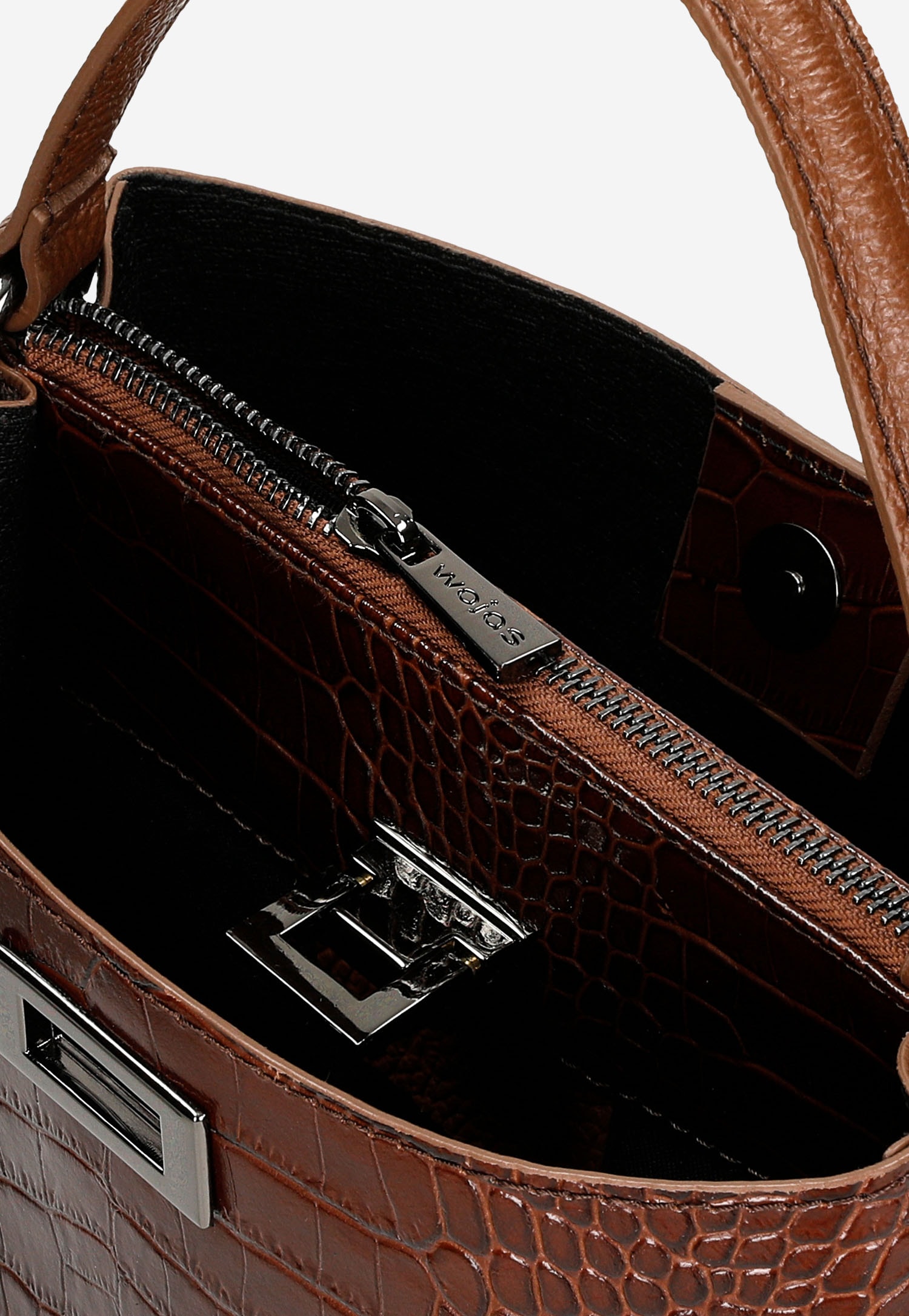 Duża ciemnobrązowa torebka damska kuferek z tłoczeniem