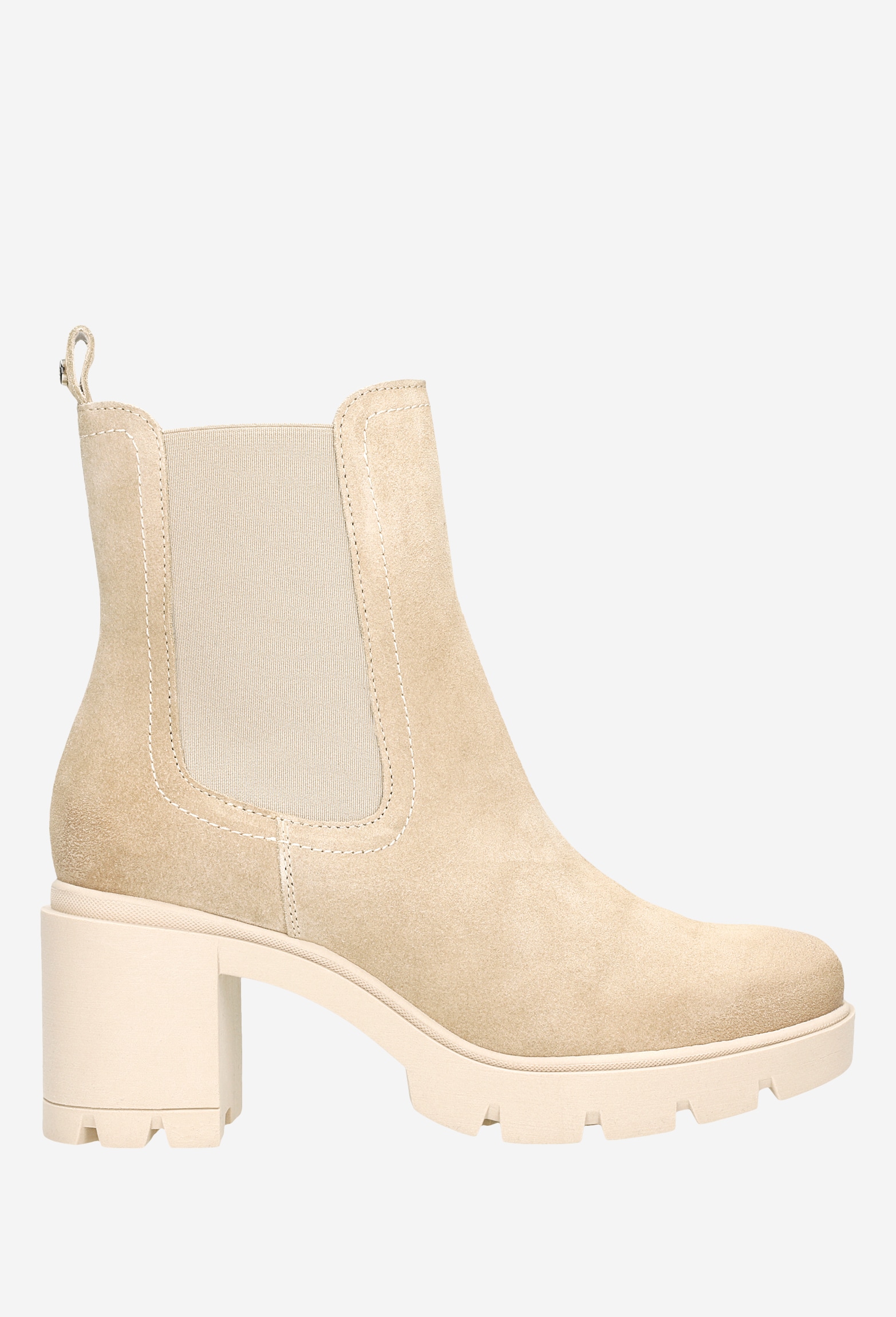 Beżowe sztyblety damskie na słupkowym obcasie