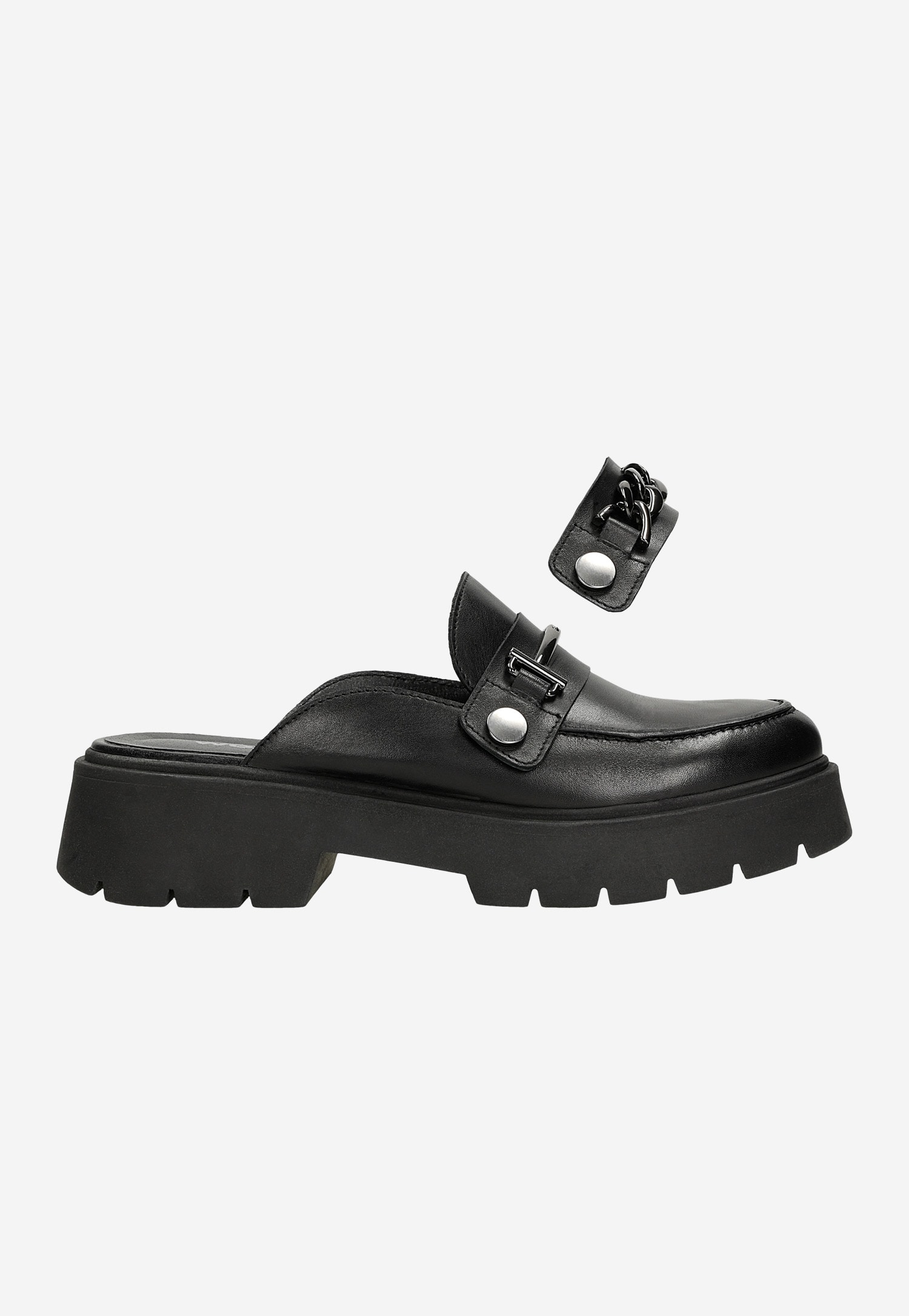 Czarne skórzane klapki damskie z wymienną ozdobą