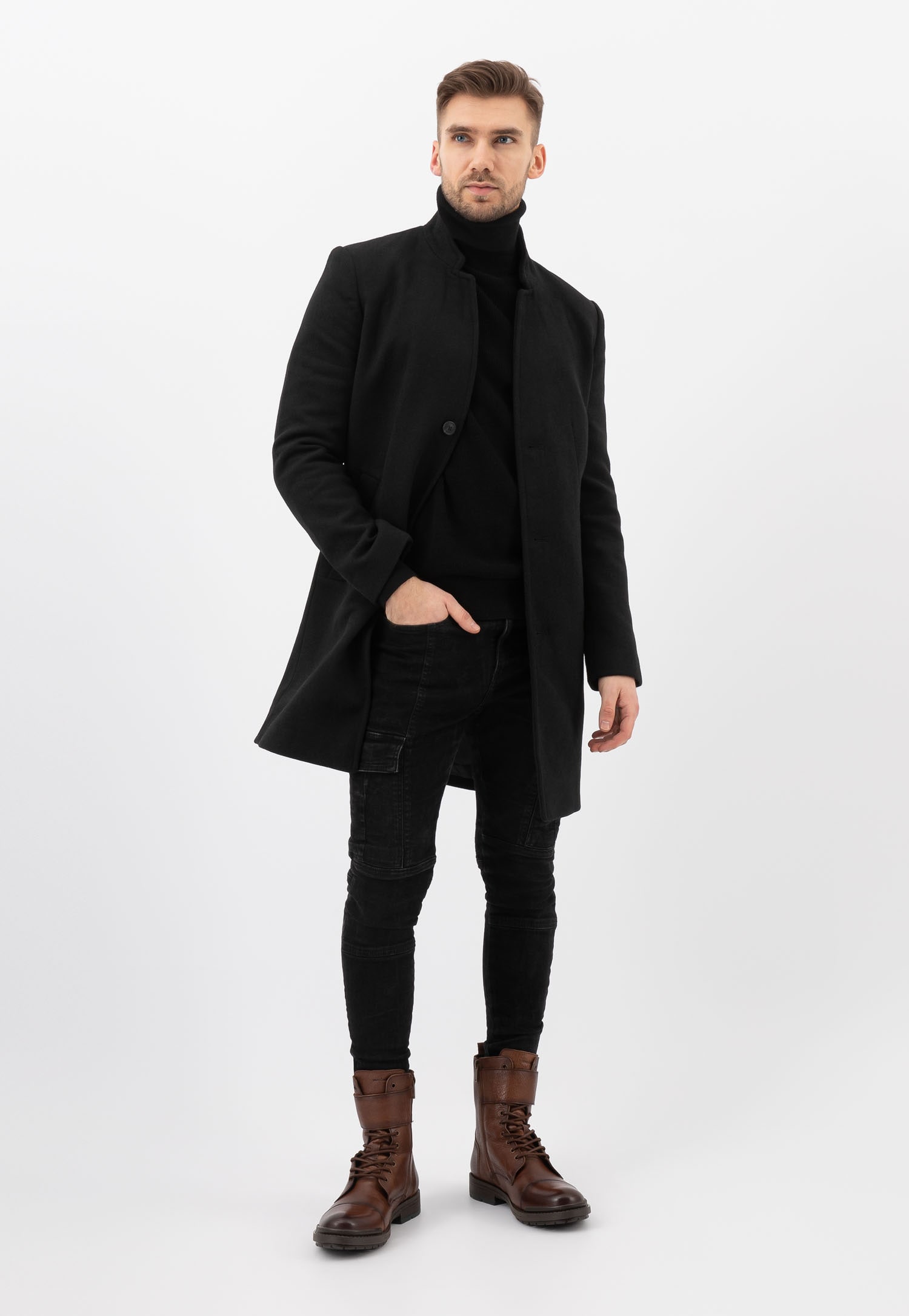 Brązowe wysokie bikery męskie ocieplane