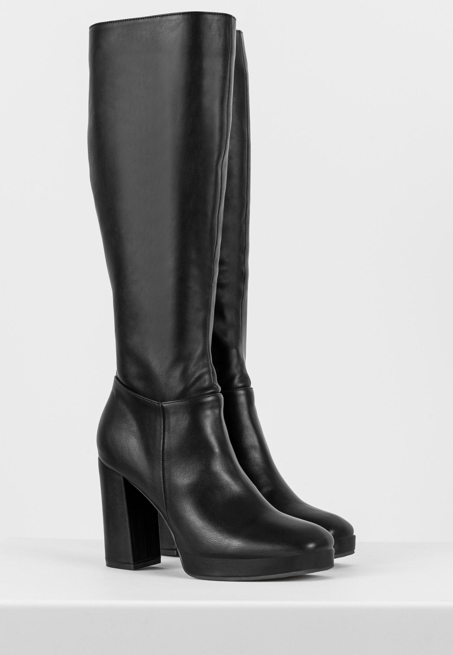 WJS czarne kozaki damskie na obcasie typu słupek