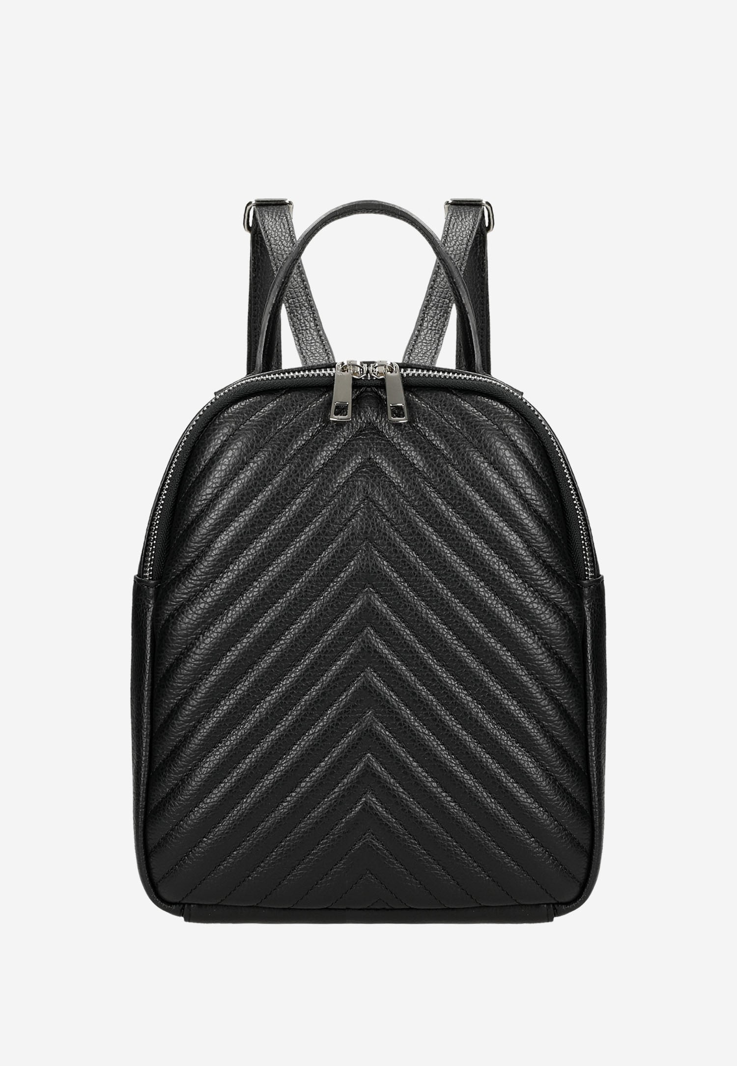 Czarny skórzany plecak damski z przeszyciami