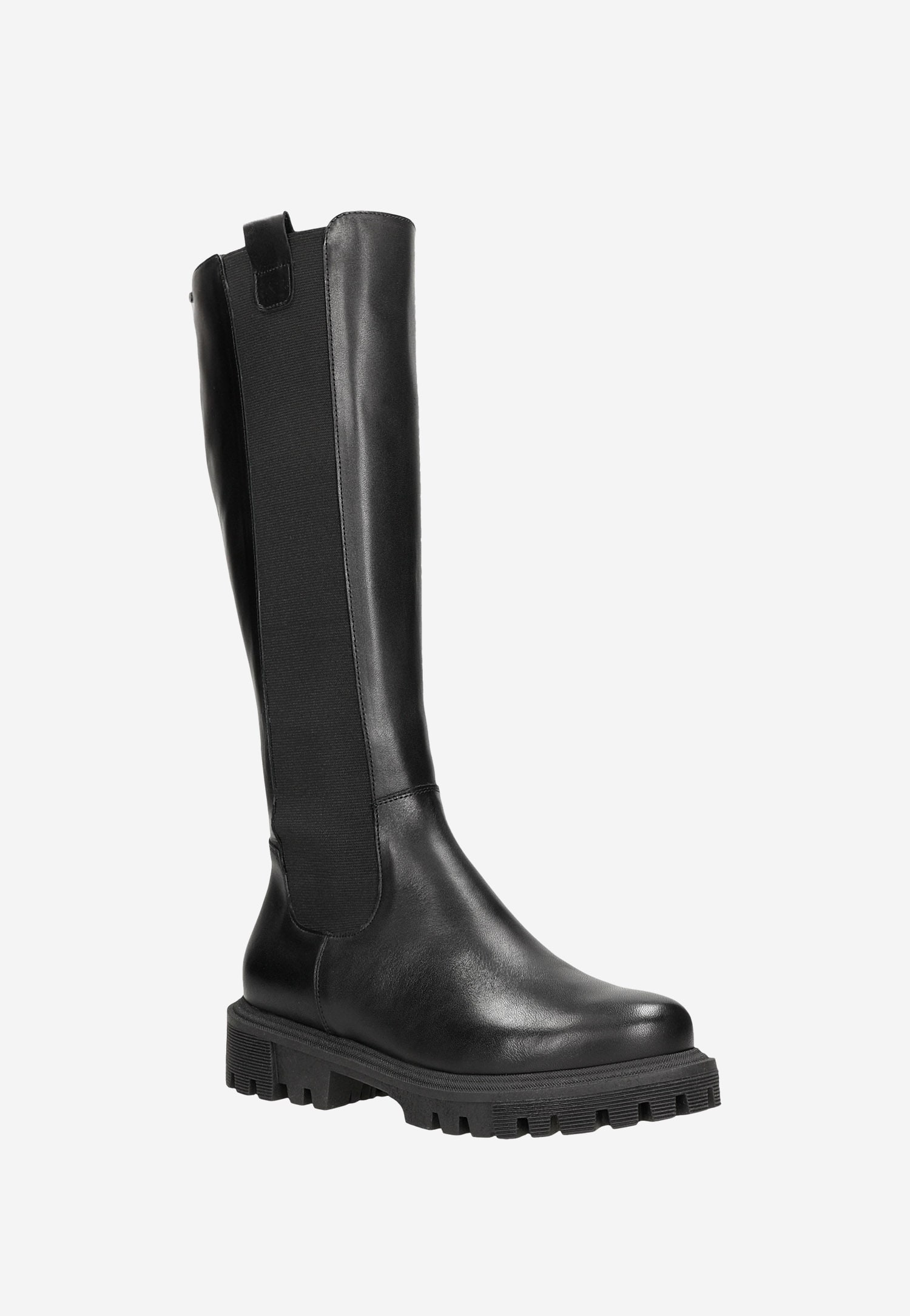 Czarne skórzane kozaki damskie z elastycznymi wstawkami