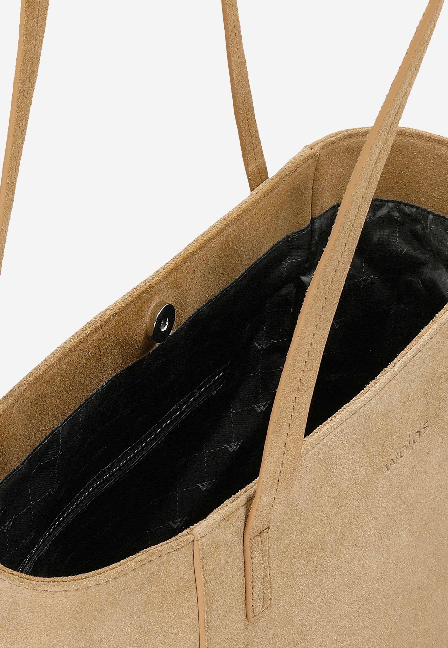 Duża shopperka damska z jasnobrązowej dwoiny welurowej