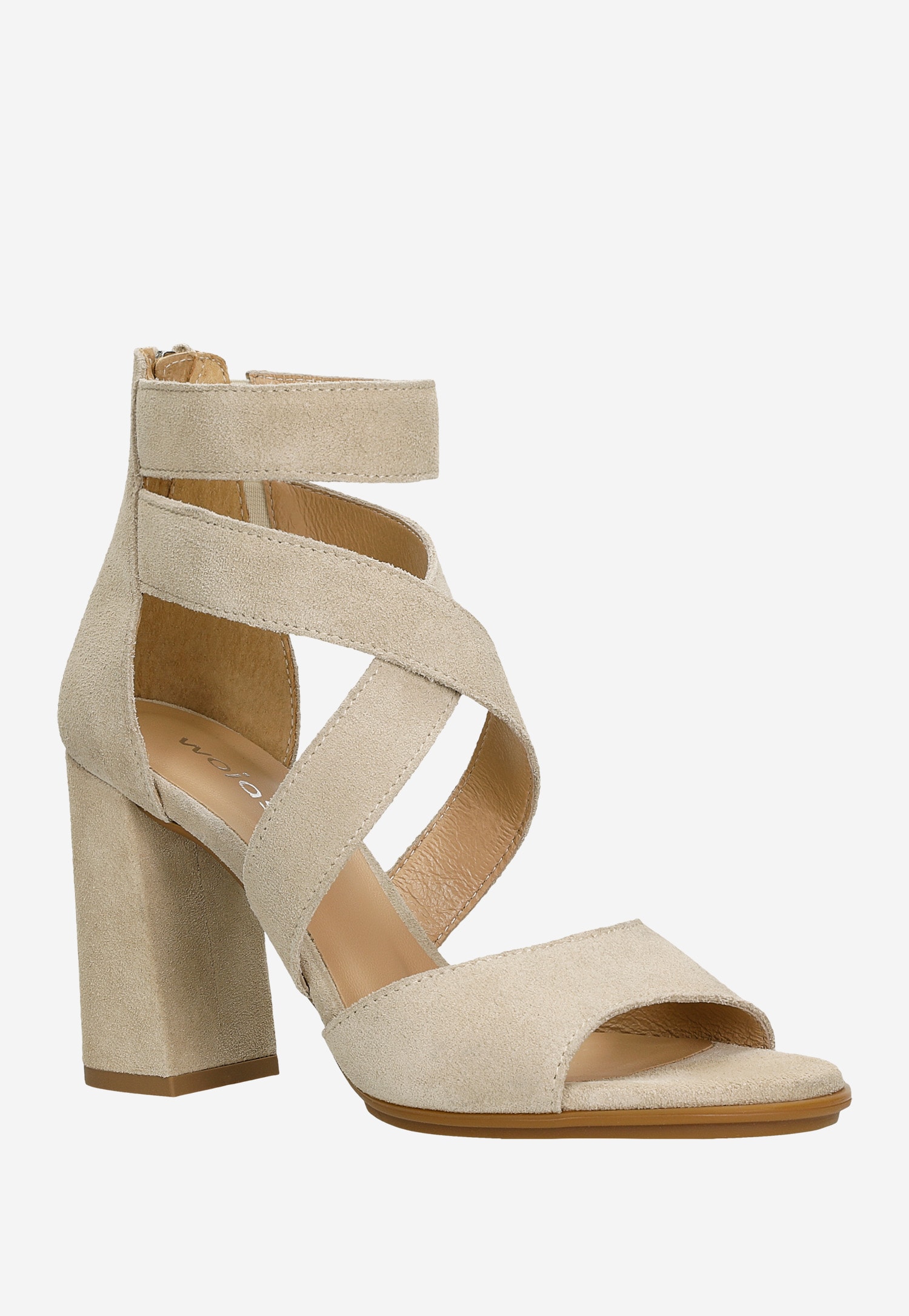 Beżowe sandały damskie na szerokim słupku