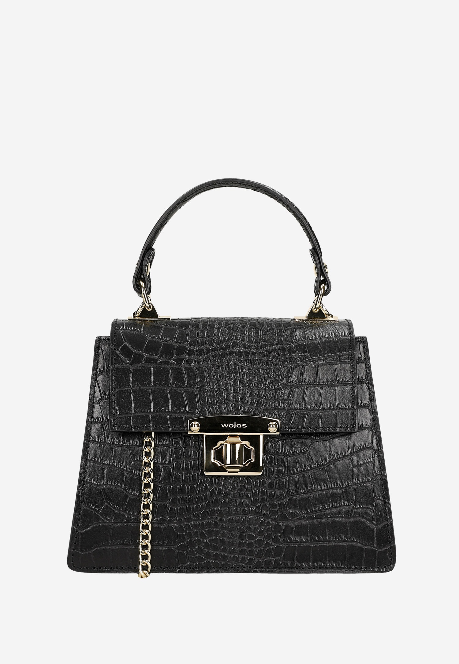 Czarny elegancki kuferek ze złotymi akcentami