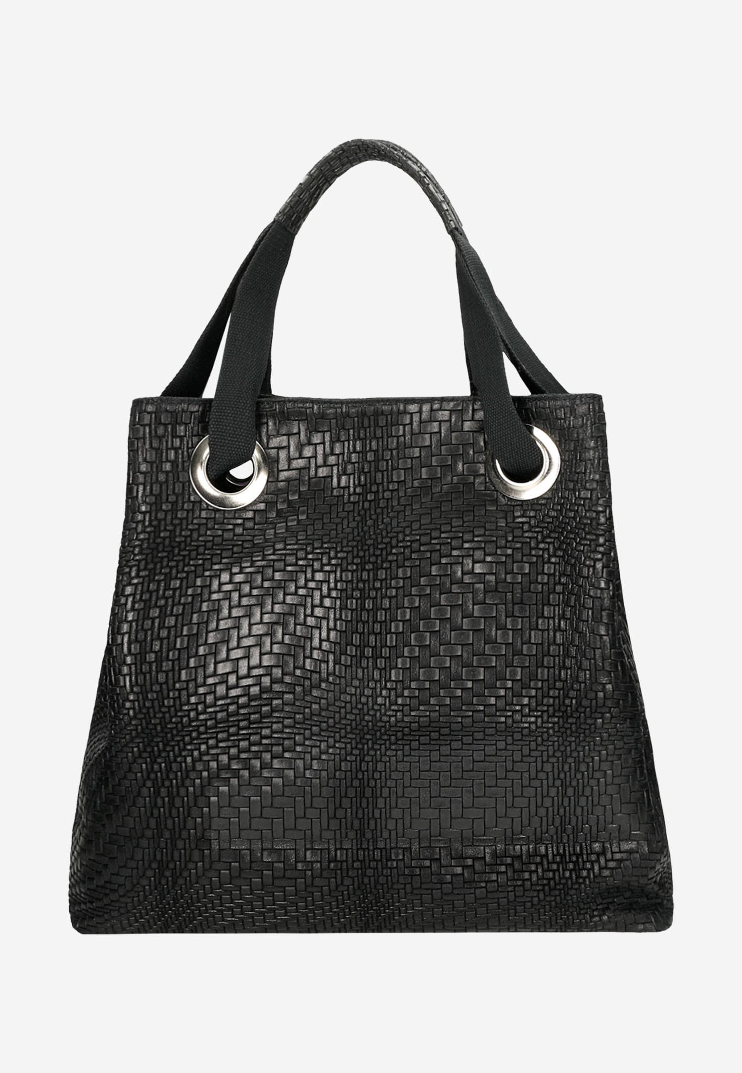 Duża czarna torebka damska w pleciony wzór