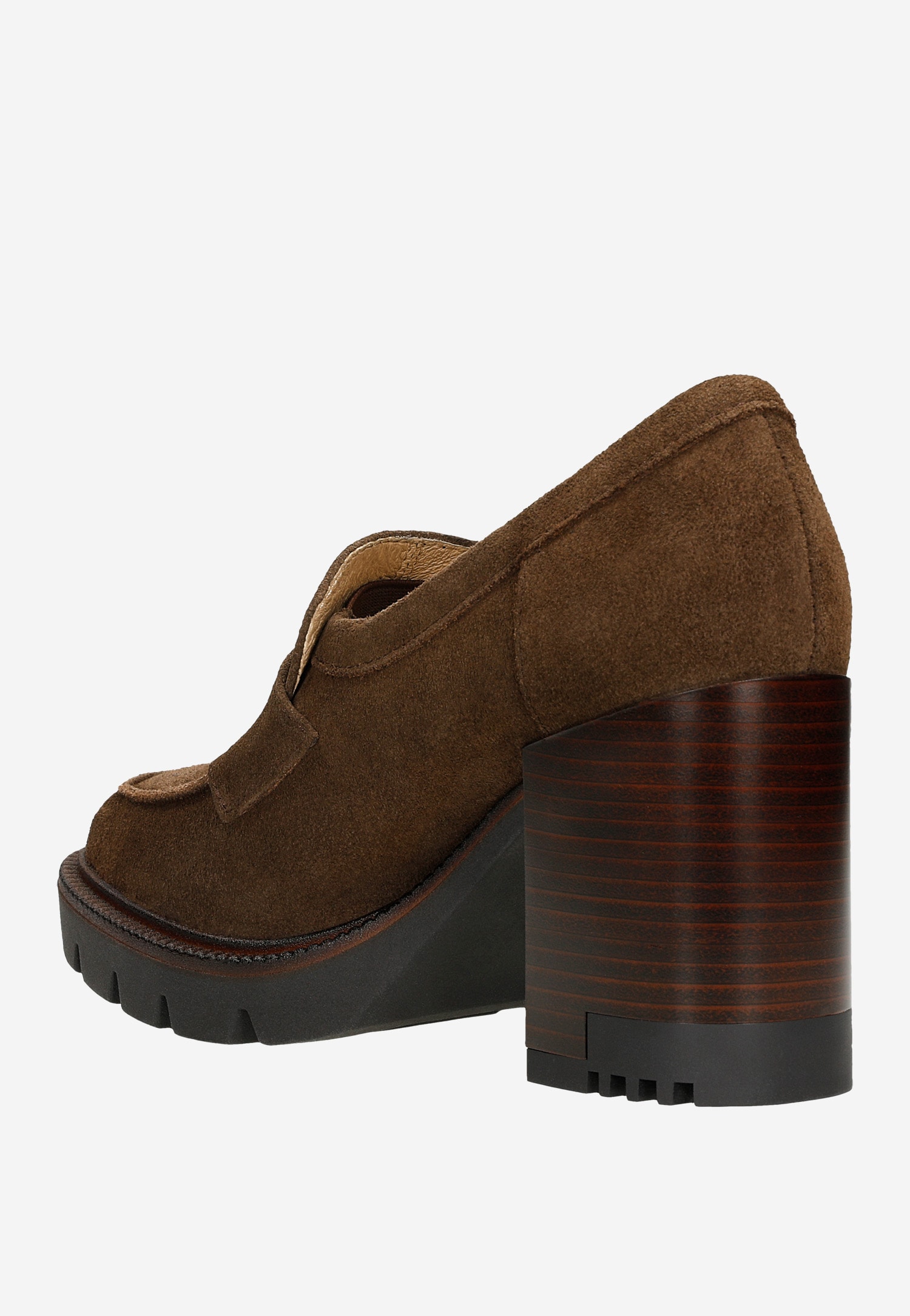 Czarne mokasyny damskie na wysokim obcasie i podeszwie z bieżnikiem