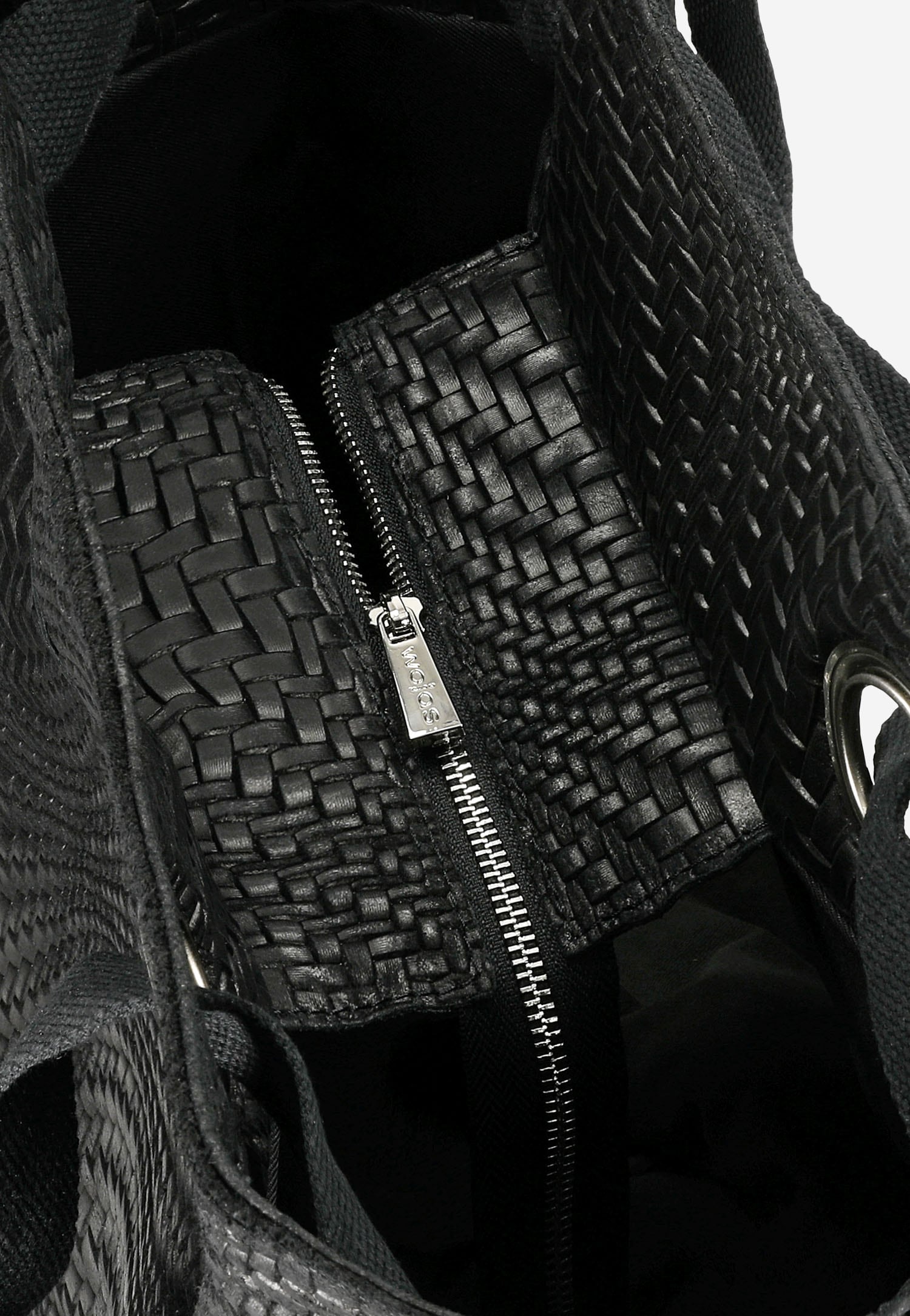 Duża czarna torebka damska w pleciony wzór