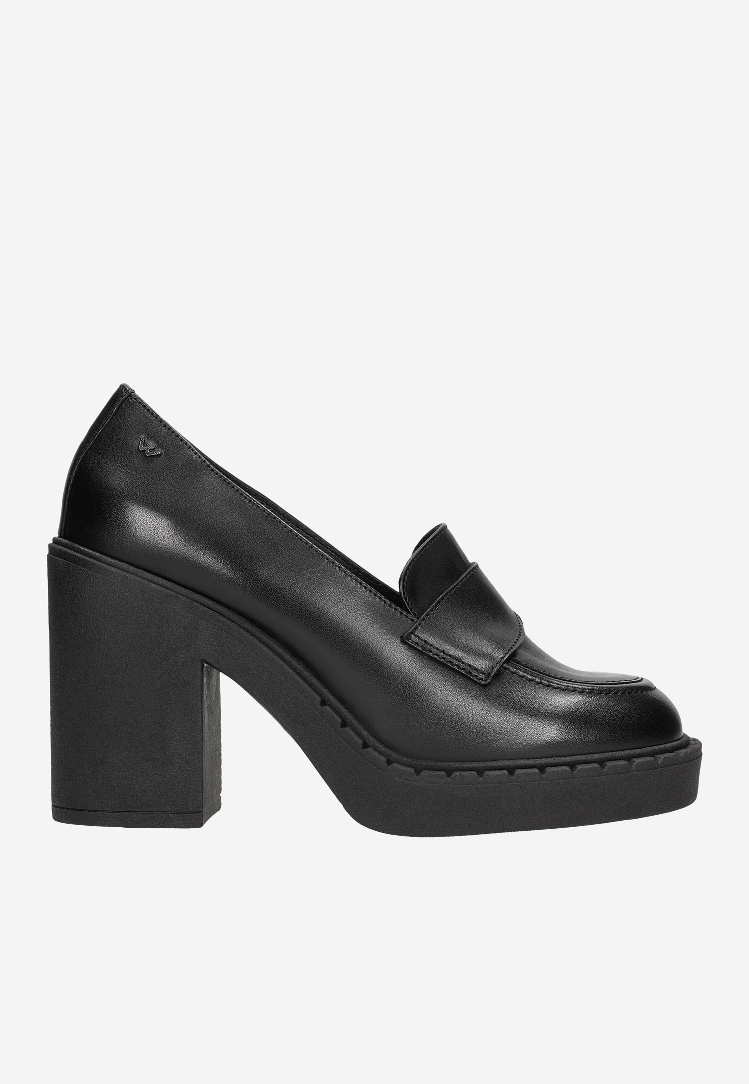 Czarne mokasyny damskie na masywnym obcasie