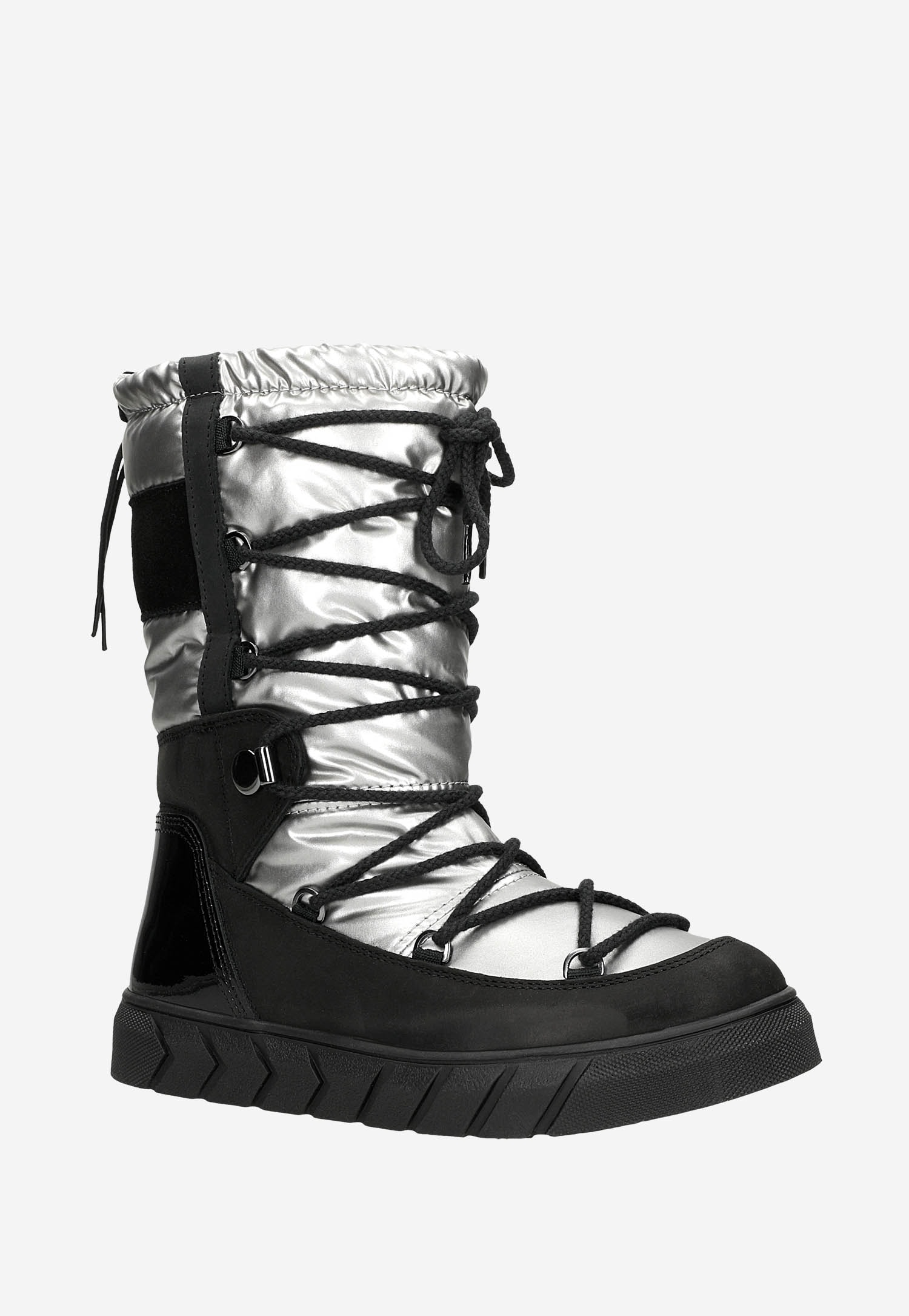 Srebrno-czarne śniegowce damskie RELAKS