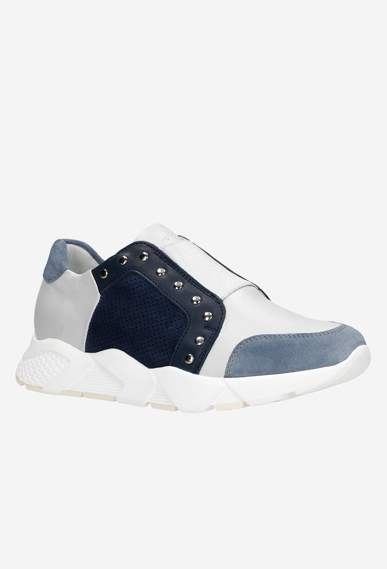 Wsuwane sneakersy damskie w kolorze niebiesko-srebrnym z nitami