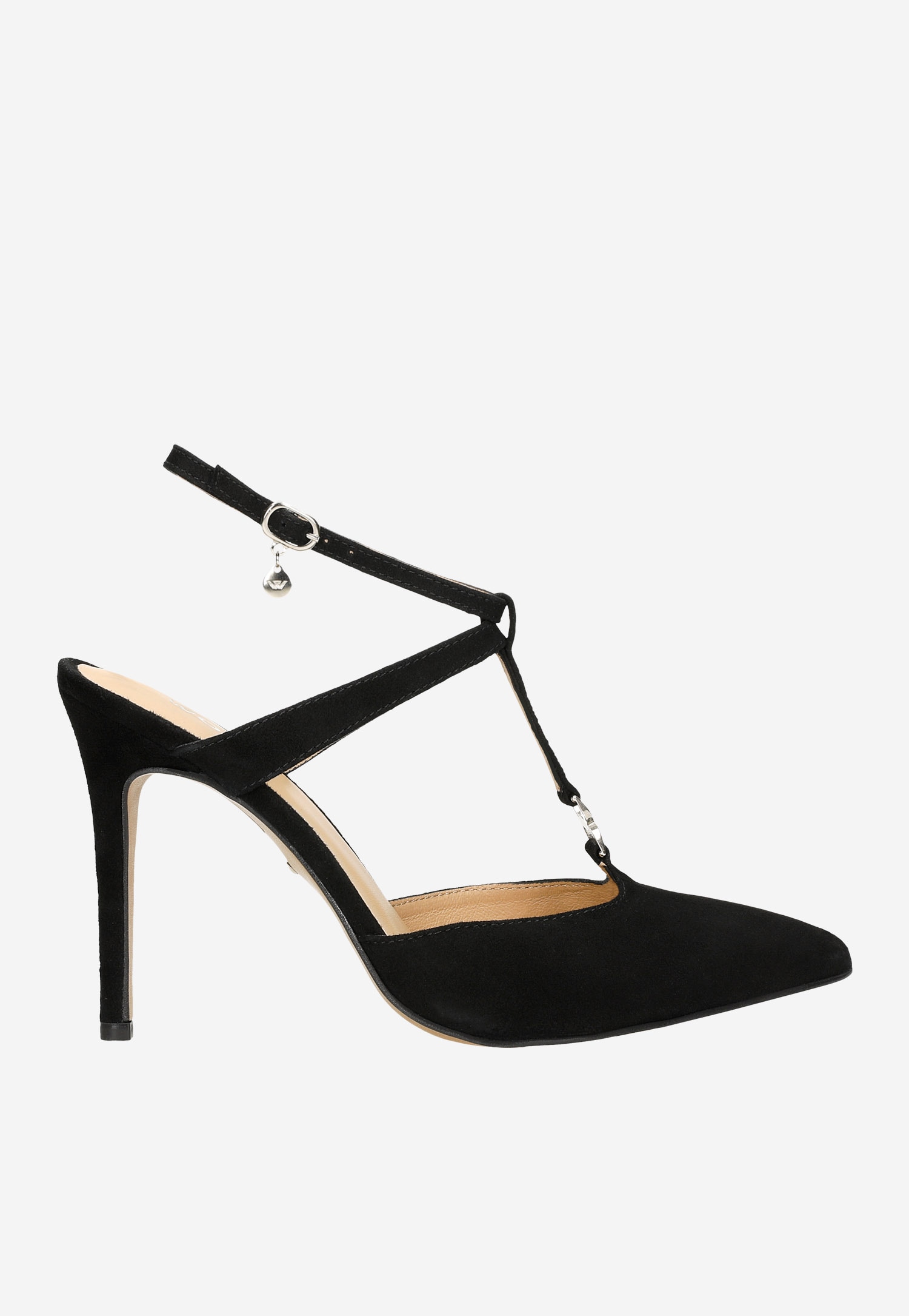 Awangardowe czarne szpilki damskie z weluru