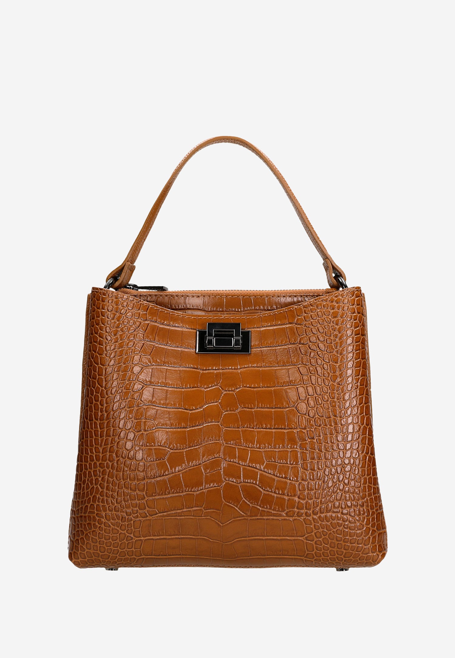 Duża ciemnobrązowa torebka damska kuferek z tłoczeniem