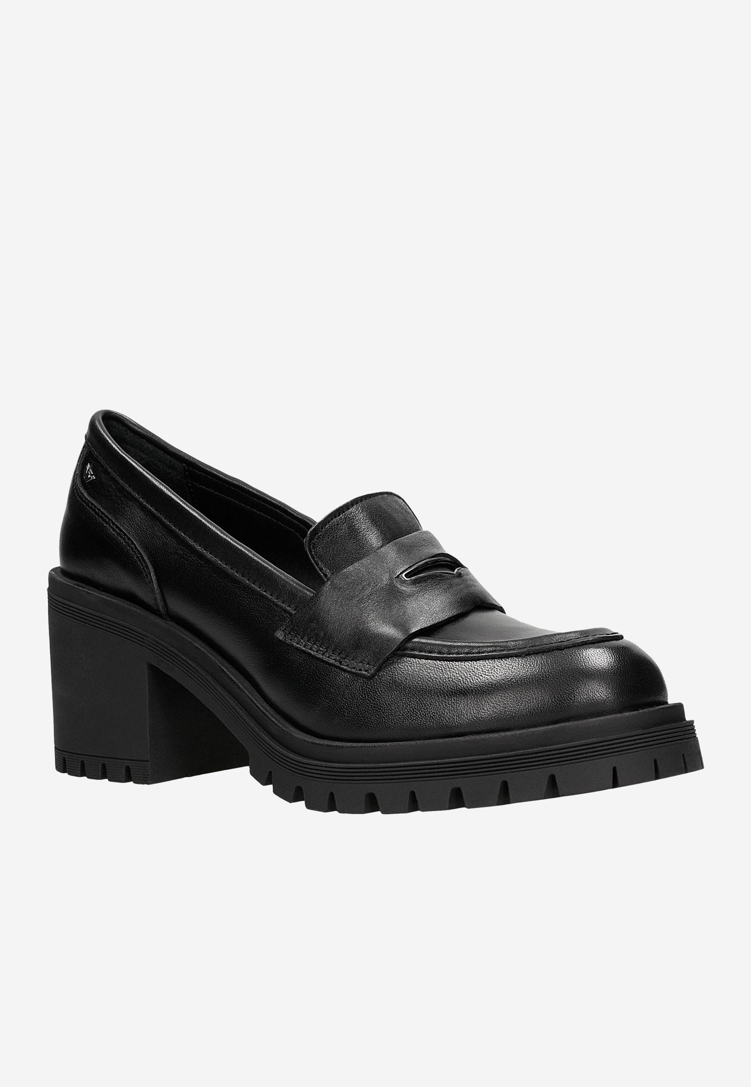 Czarne mokasyny damskie na szerokim obcasie