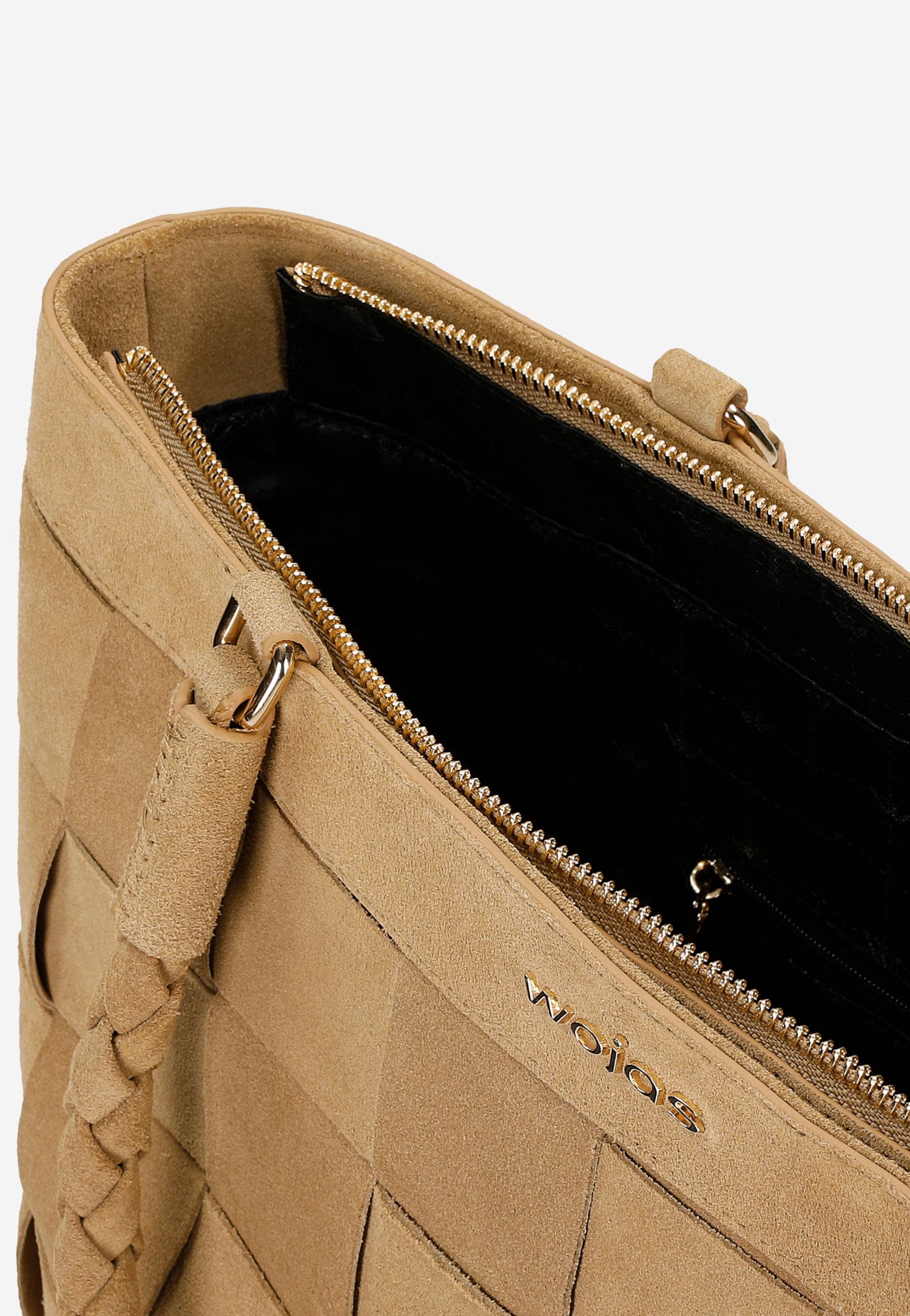 Duża pleciona torebka damska w kolorze beżowym