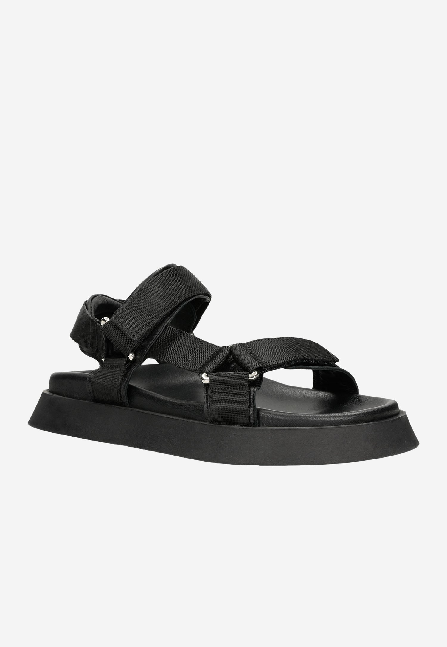 Czarne płaskie sandały damskie na rzepy