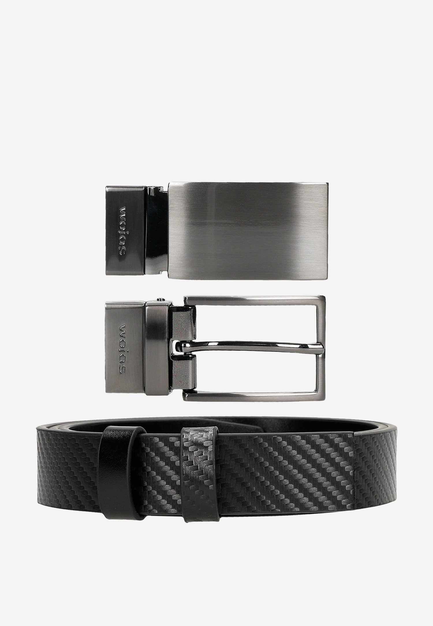 Elegancki zestaw prezentowy - czarny pasek z dwiema wymiennymi klamrami