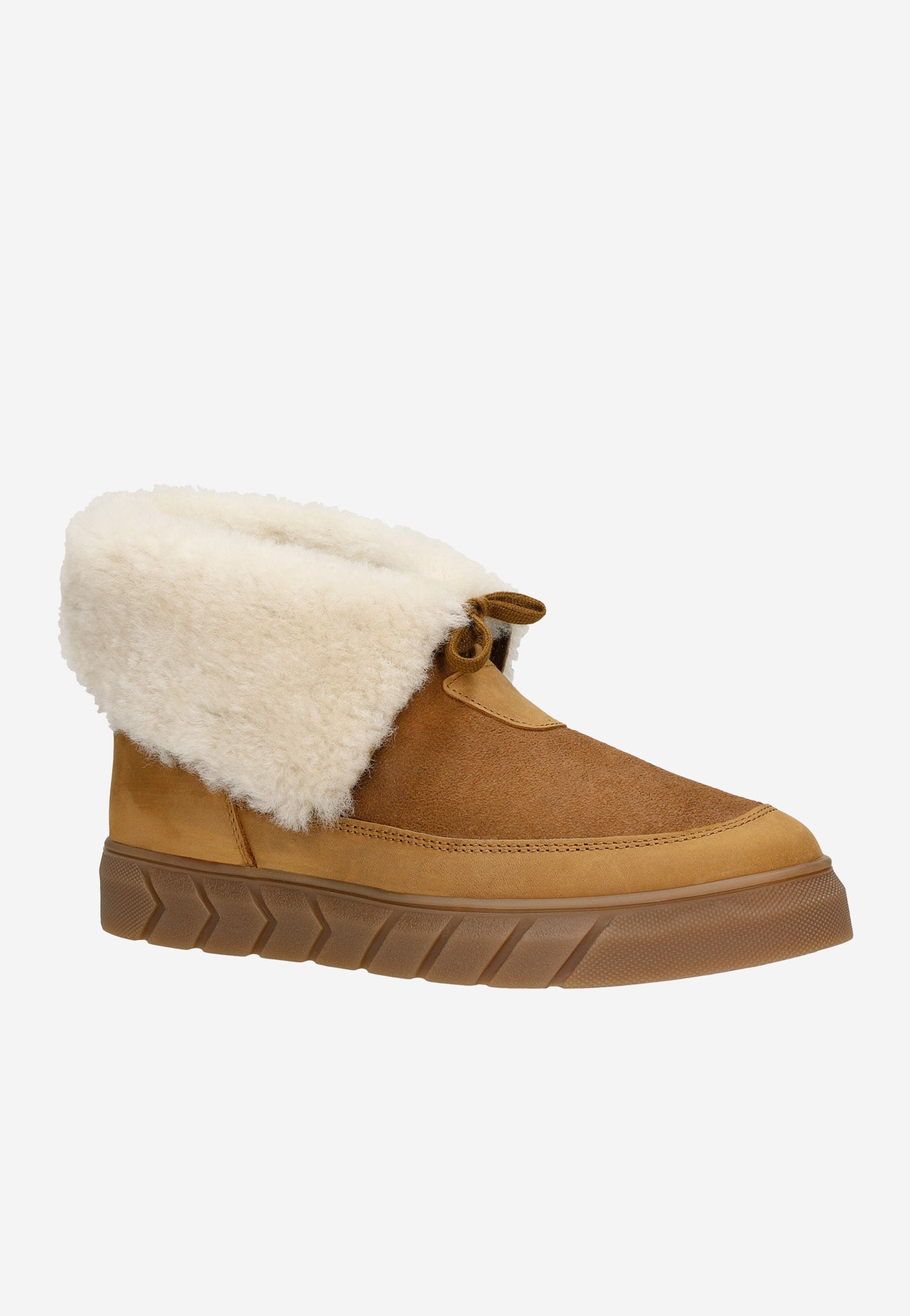 RELAKS jasnobrązowe Śniegowce damskie z wywijaną cholewką