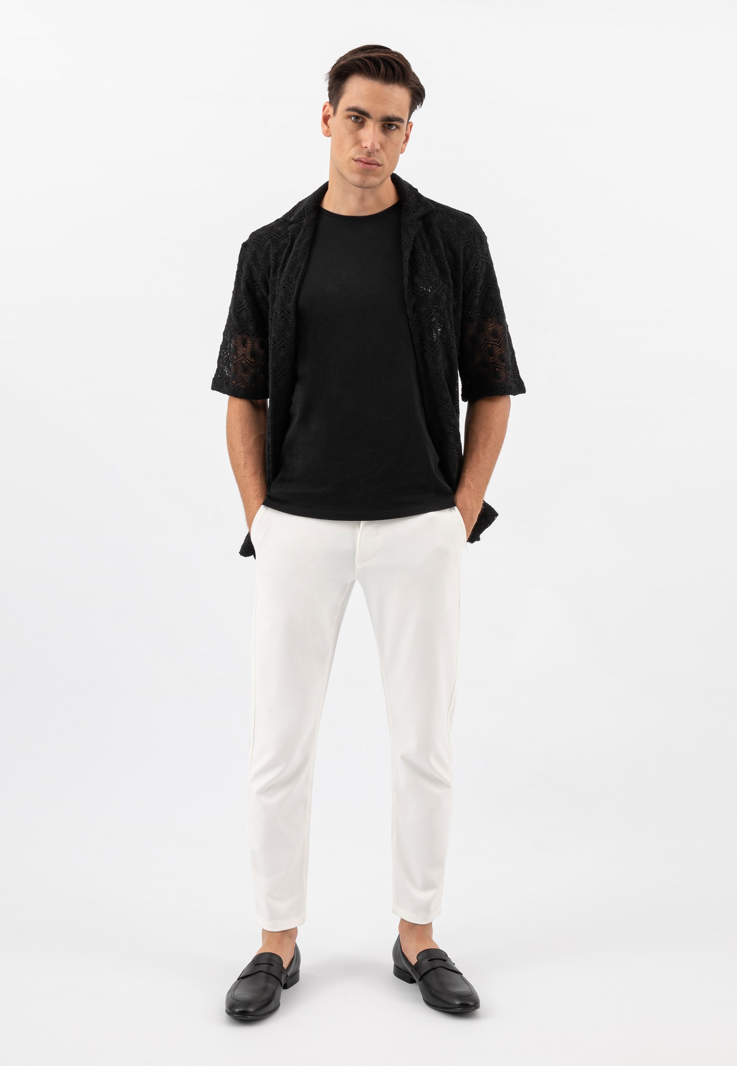 Czarne eleganckie loafersy męskie ze skóry licowej