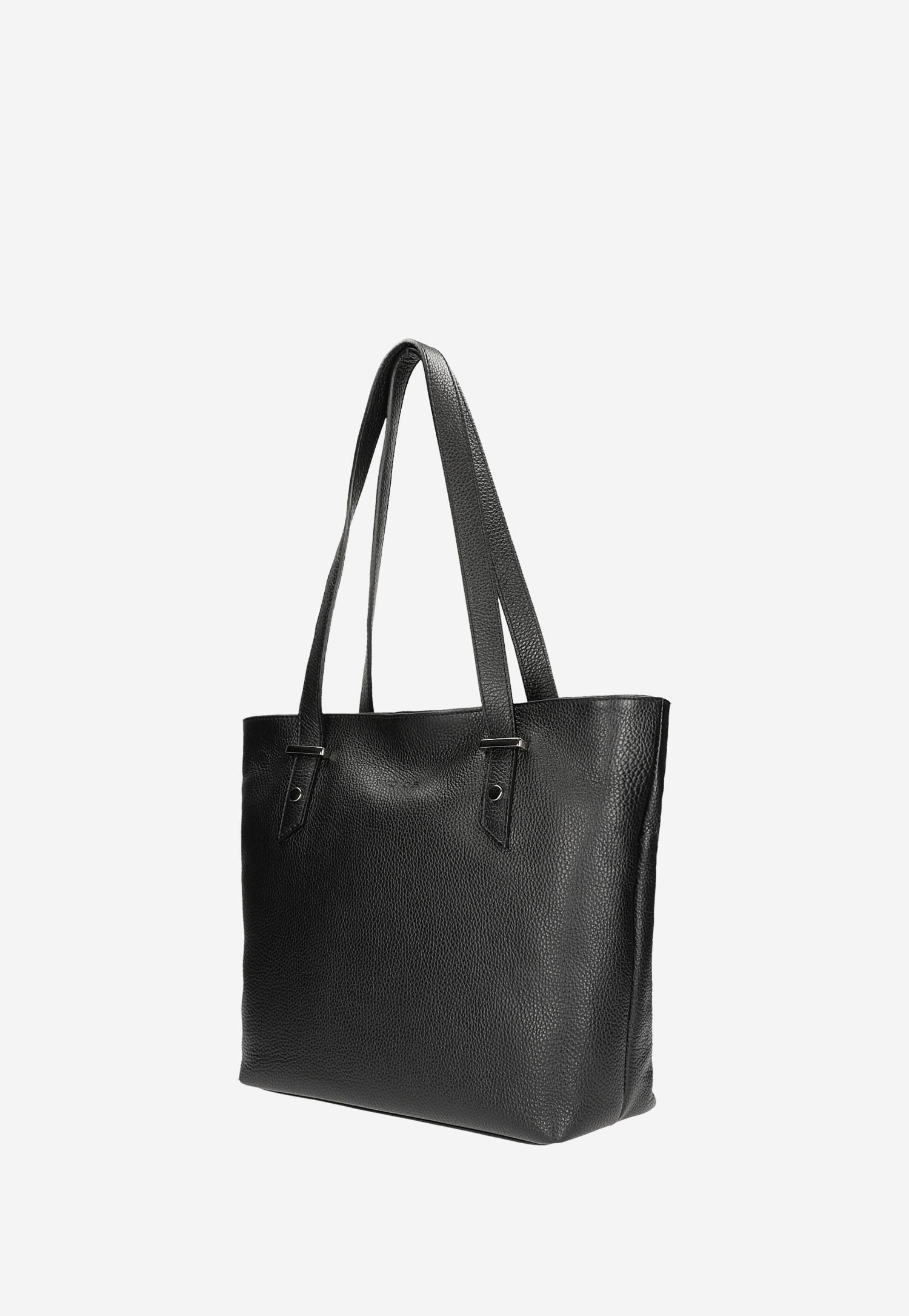 Pojemna czarna torebka damska z gładkiej skóry licowej