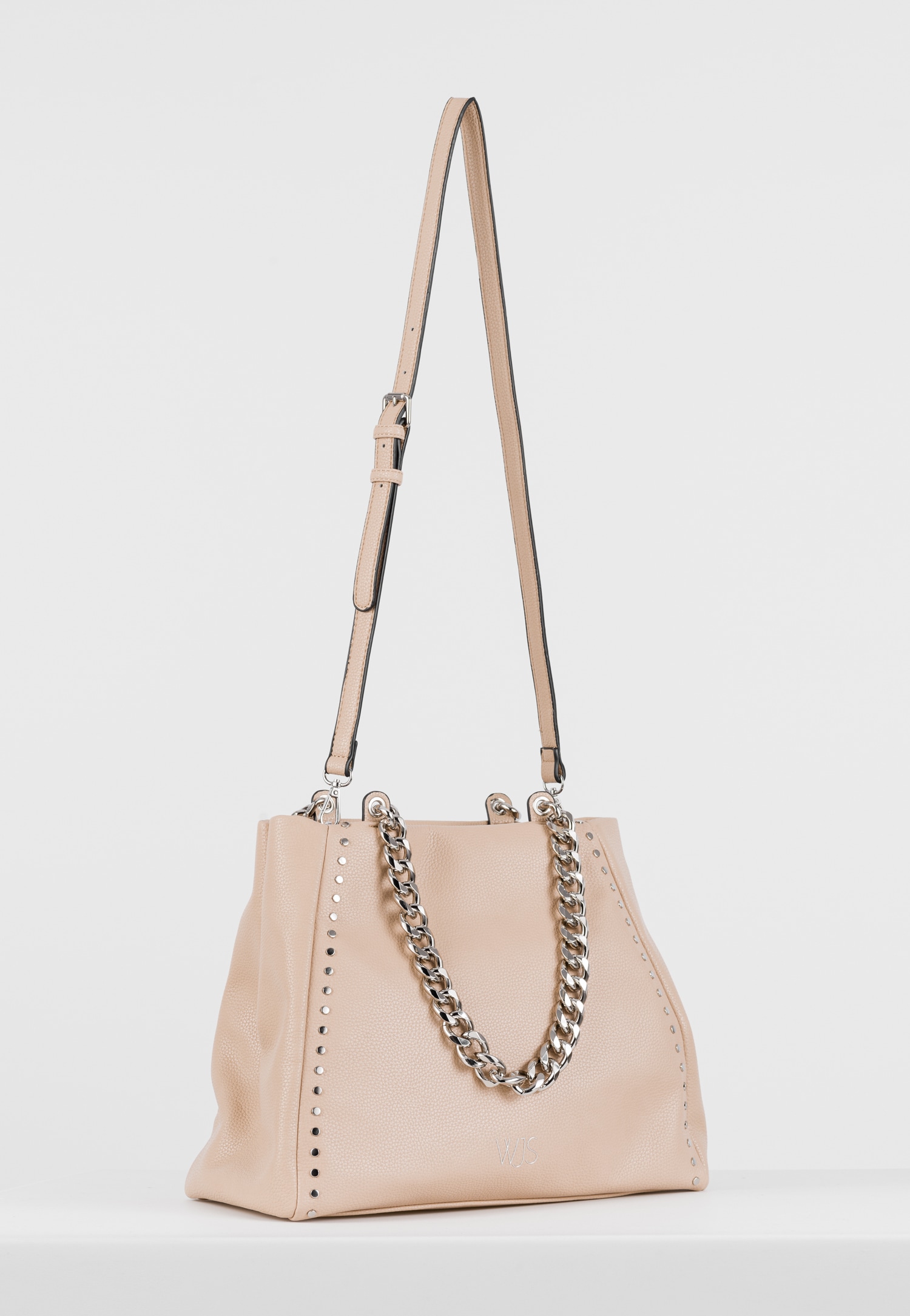WJS beżowa torebka damska z rączkami w formie łańcuszków