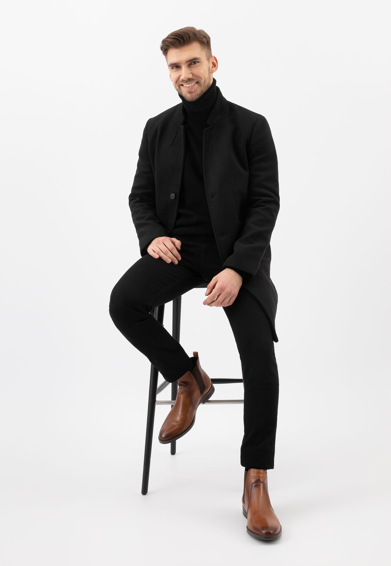 Czarne sztyblety męskie ze skóry licowej