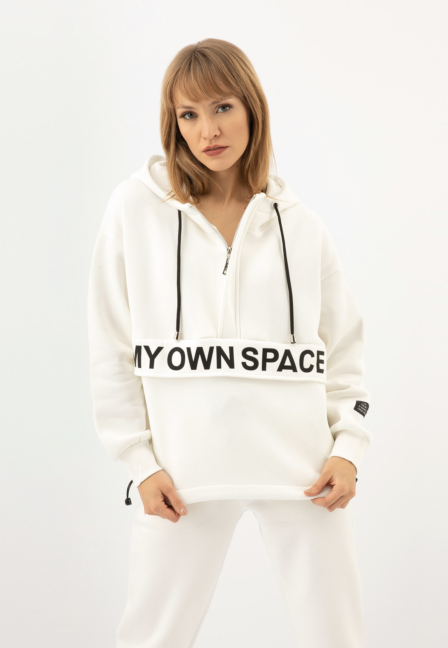 RELAKS beżowa bluza dresowa z kapturem